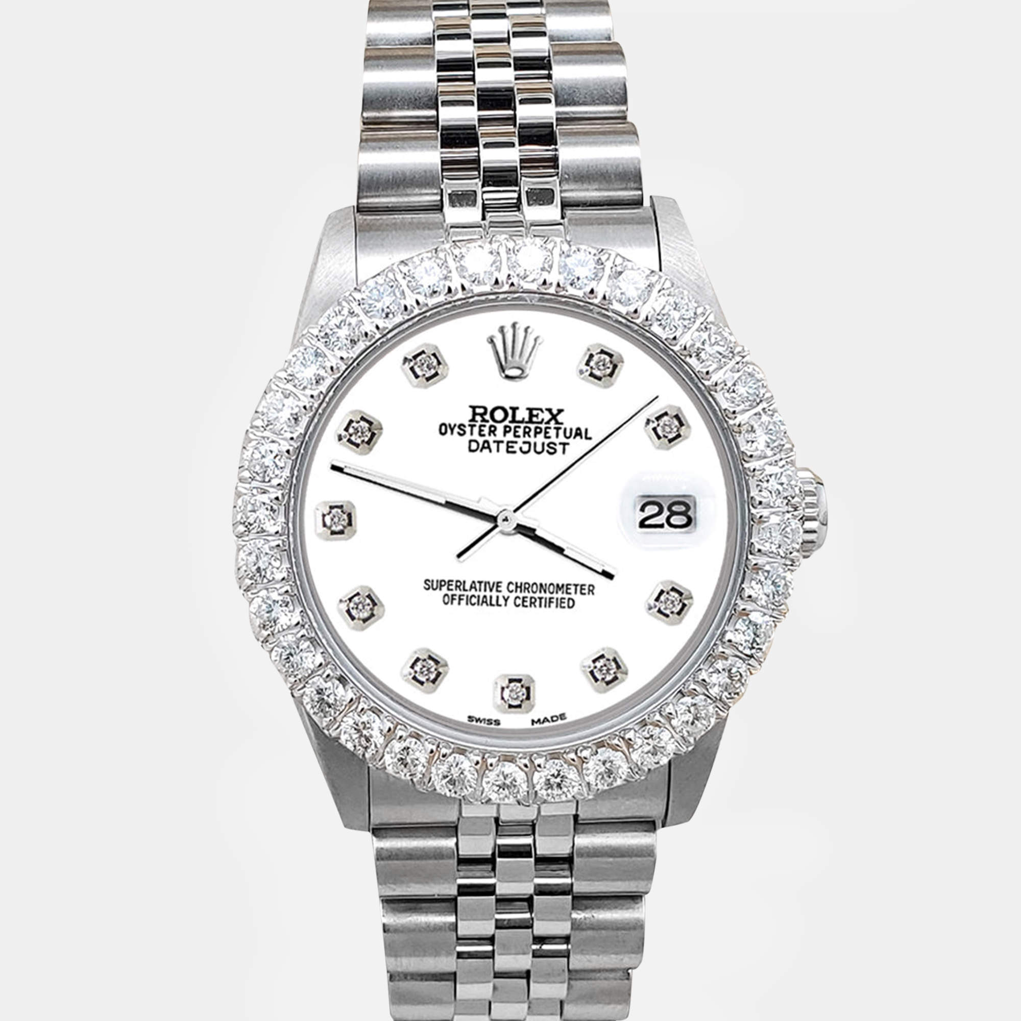 Rolex Custom White 2.25ct Diamonds Stainless Steel Datejust  Automatic Women's Wristwatch 31mm