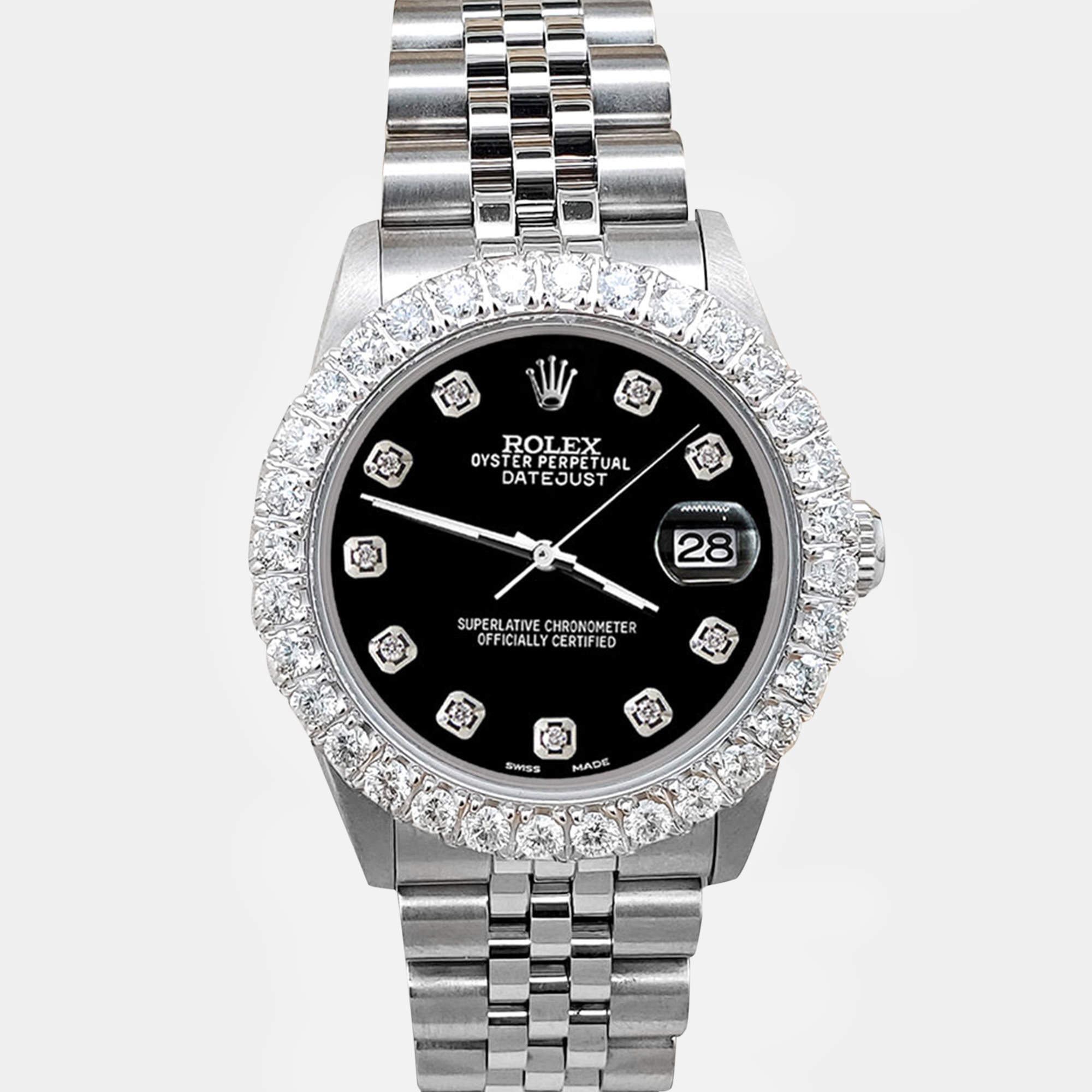 Rolex Custom Black 2.25ct Diamonds Stainless Steel Datejust  Automatic Women's Wristwatch 31mm