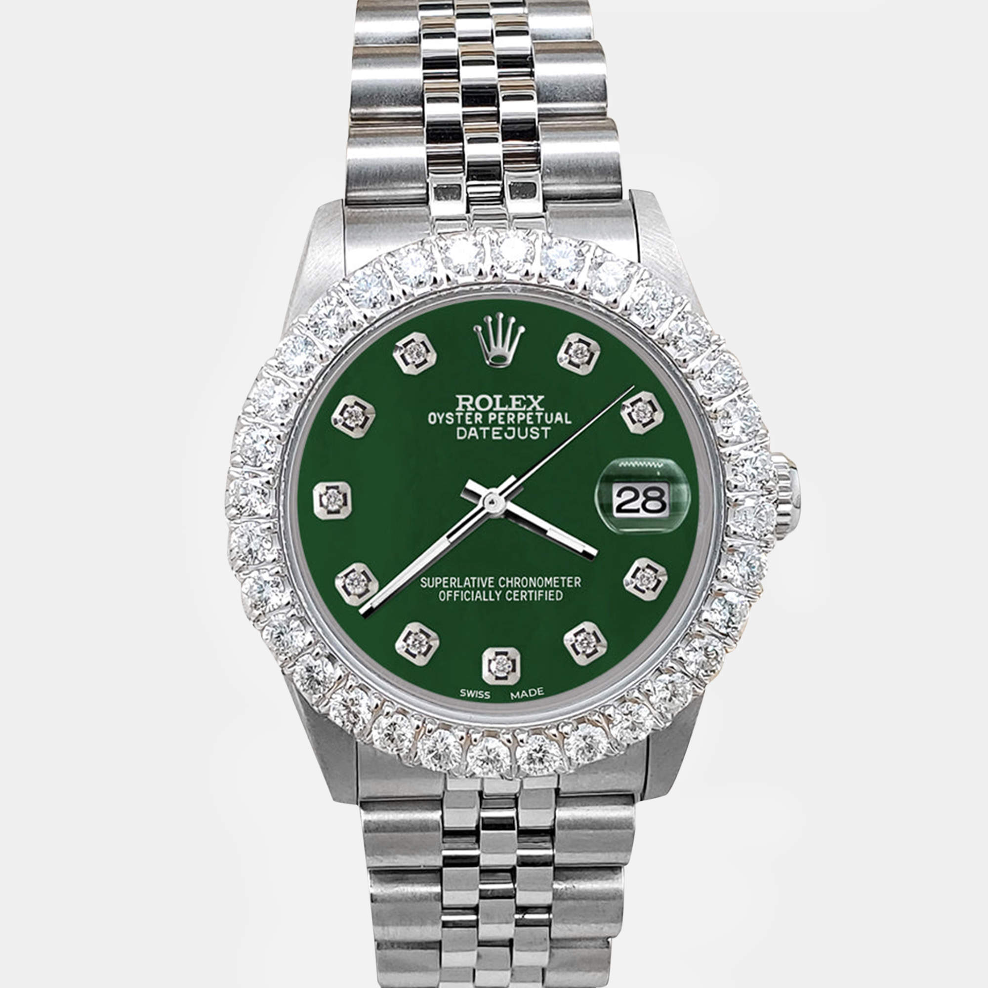 Rolex Custom Forest Green 2.25ct Diamonds Stainless Steel Datejust  Automatic Women's Wristwatch 31mm