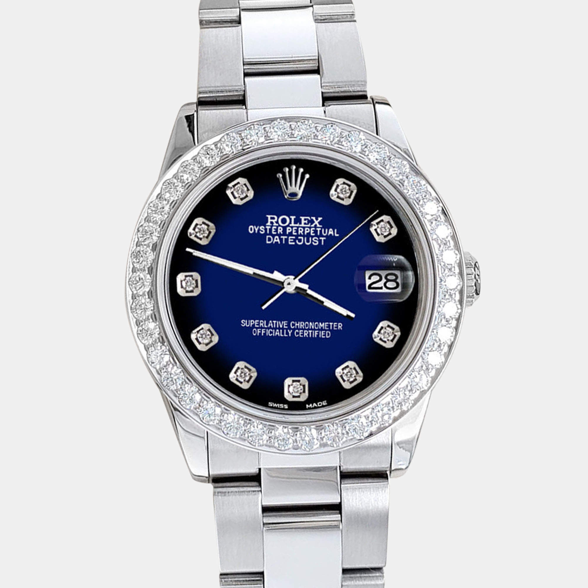 Rolex Custom Blue Vignette 1.62ct Diamonds Stainless Steel Datejust  Automatic Women's Wristwatch 31mm