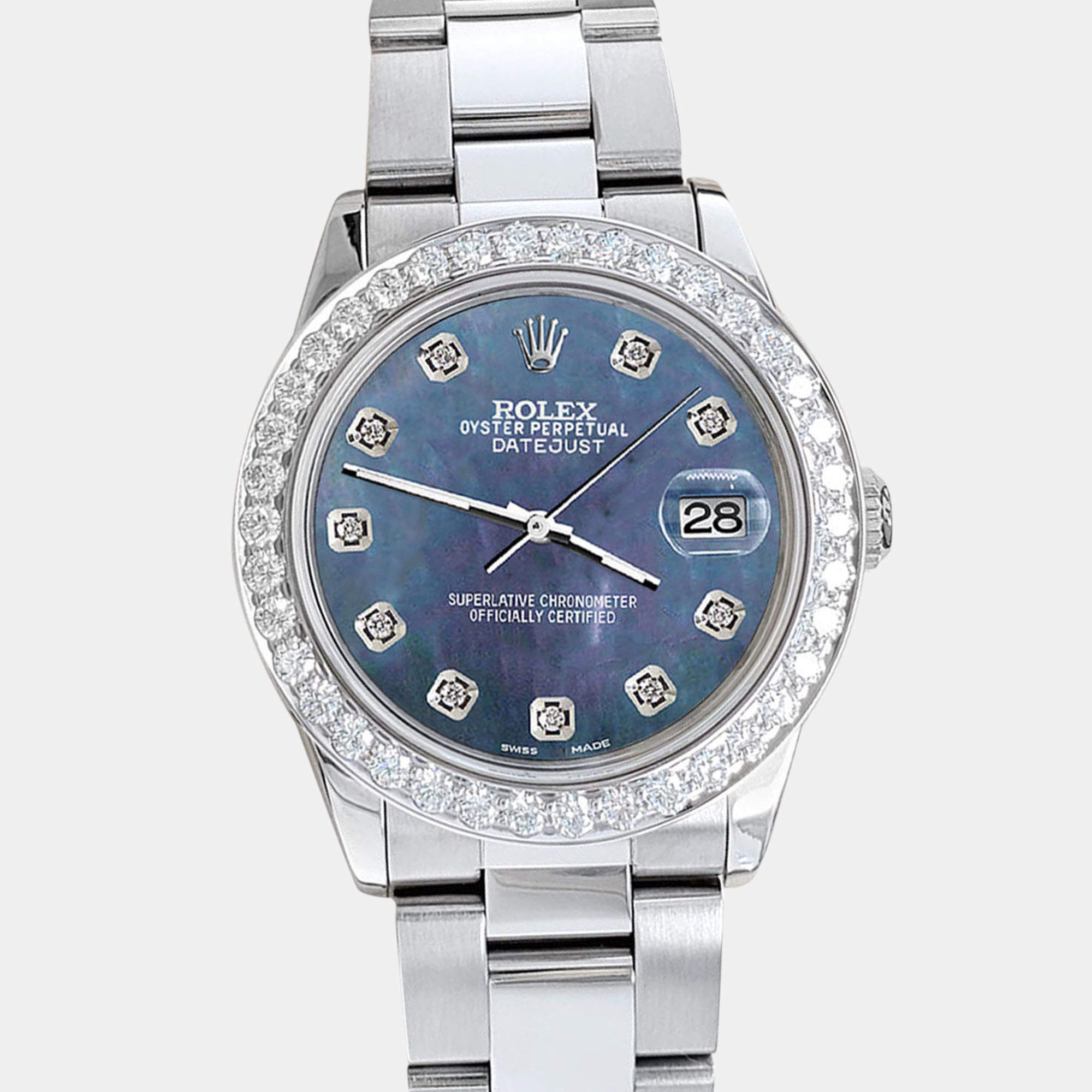 Rolex Custom Black 1.62ct Diamonds Stainless Steel Datejust  Automatic Women's Wristwatch 31mm