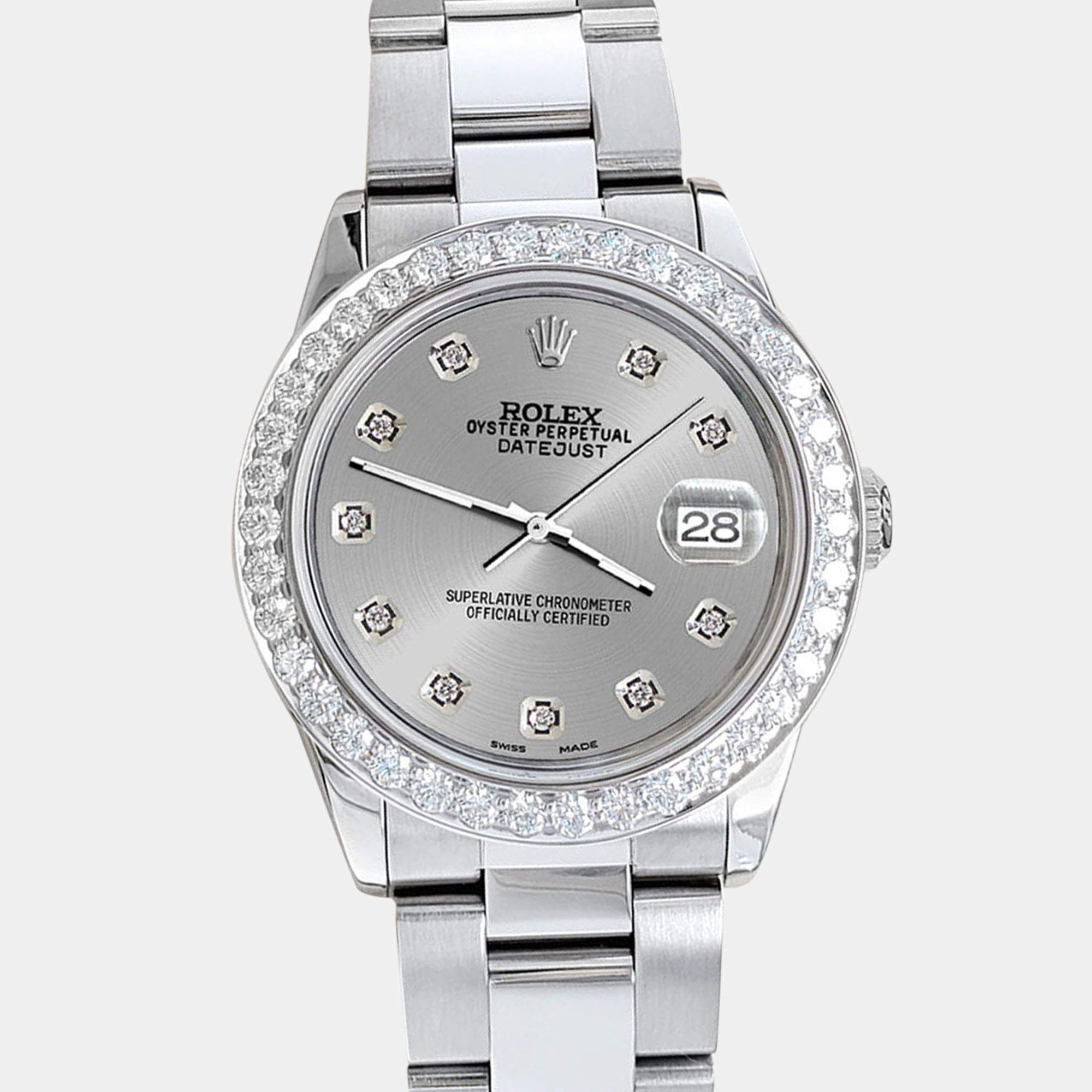 Rolex Custom Silver 1.62ct Diamonds Stainless Steel Datejust  Automatic Women's Wristwatch 31mm