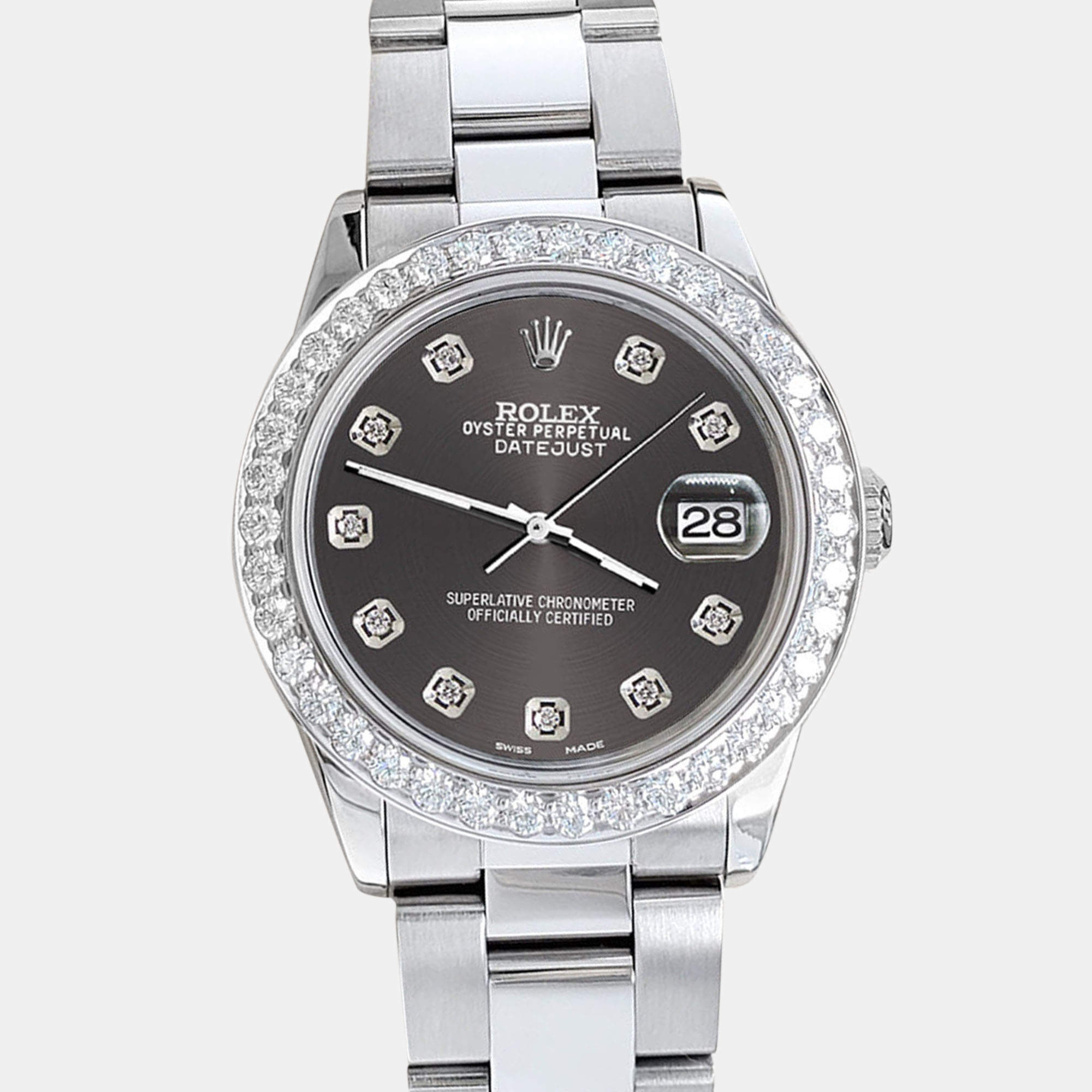 Rolex Custom Rhodium Gray 1.62ct Diamonds Stainless Steel Datejust  Automatic Women's Wristwatch 31mm