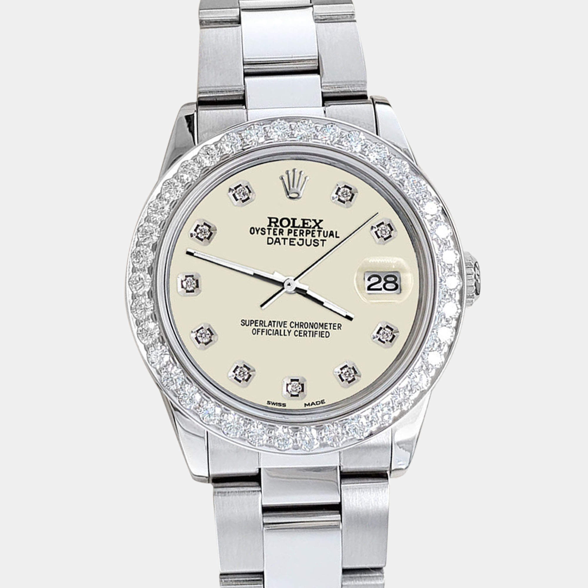 Rolex Custom Satin Linen 1.62ct Diamonds Stainless Steel Datejust  Automatic Women's Wristwatch 31mm