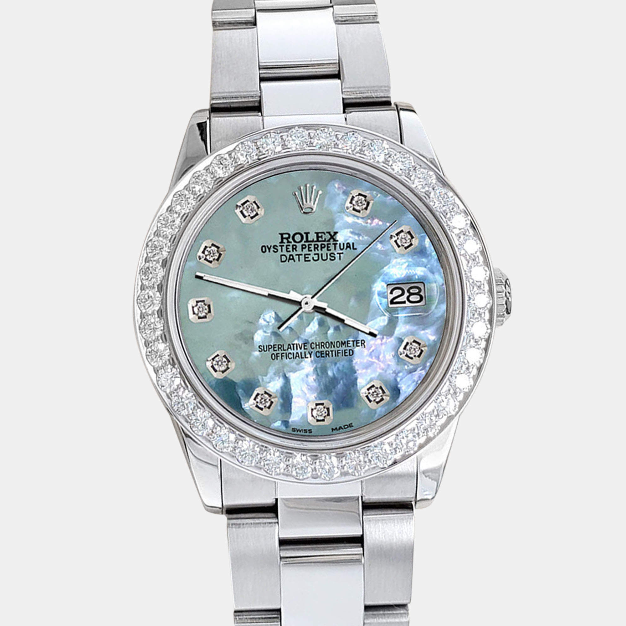 Rolex Custom Tahitian Blue 1.62ct Diamonds Stainless Steel Datejust  Automatic Women's Wristwatch 31mm