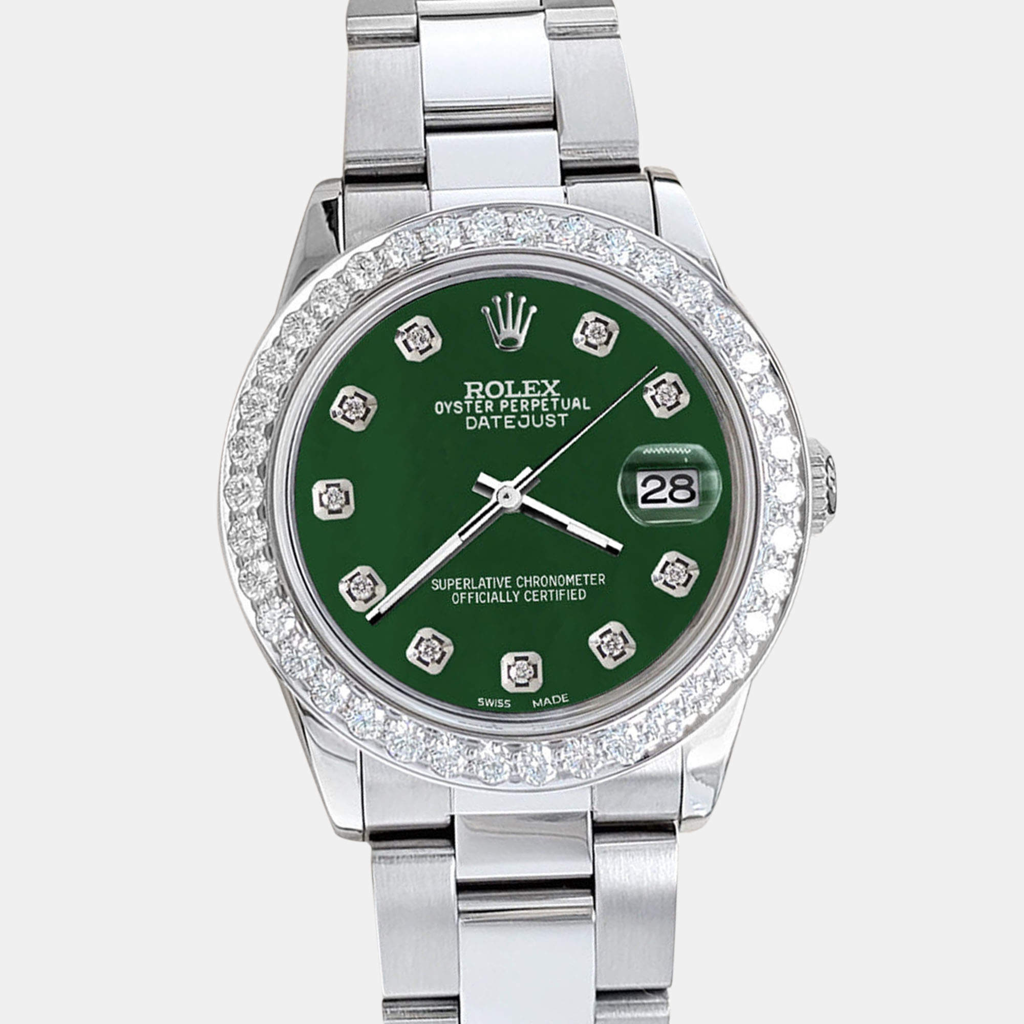 Rolex Custom Forest Green 1.62ct Diamonds Stainless Steel Datejust  Automatic Women's Wristwatch 31mm