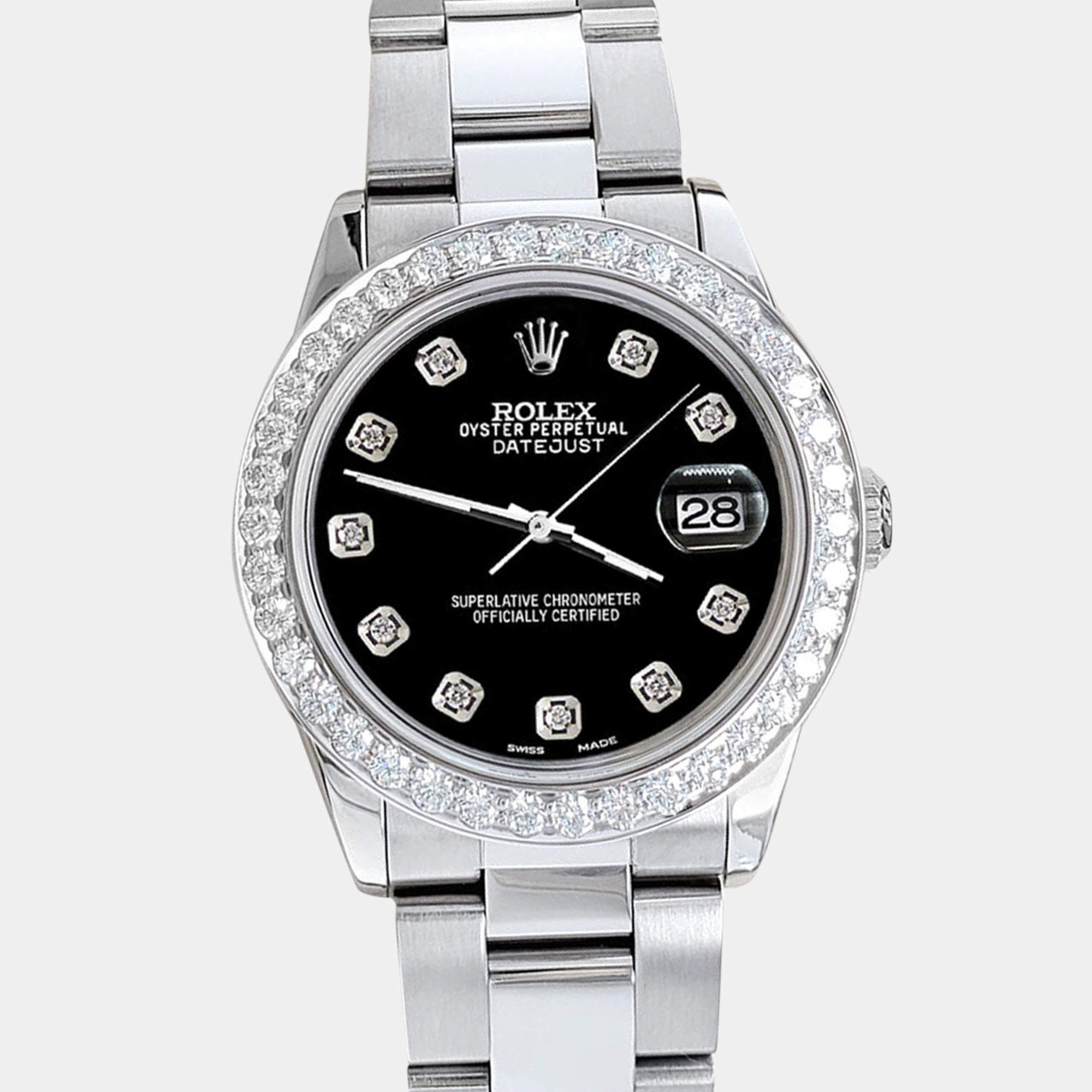 Rolex Custom Black 1.62ct Diamonds Stainless Steel Datejust  Automatic Women's Wristwatch 31mm