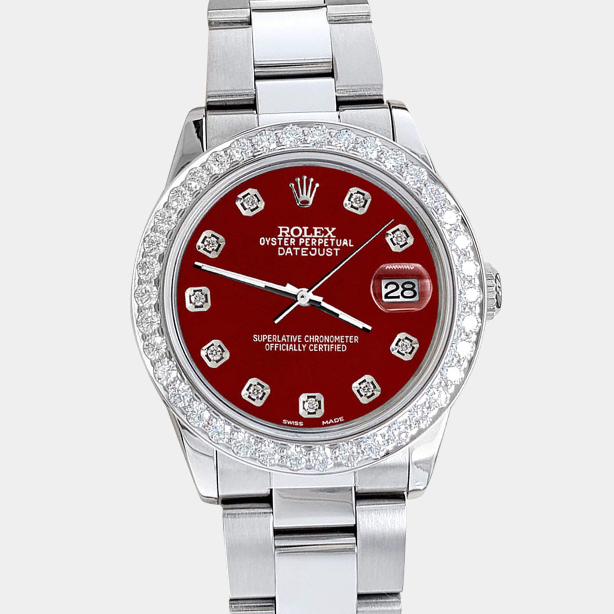 Rolex Custom Imperial Red 1.62ct Diamonds Stainless Steel Datejust  Automatic Women's Wristwatch 31mm