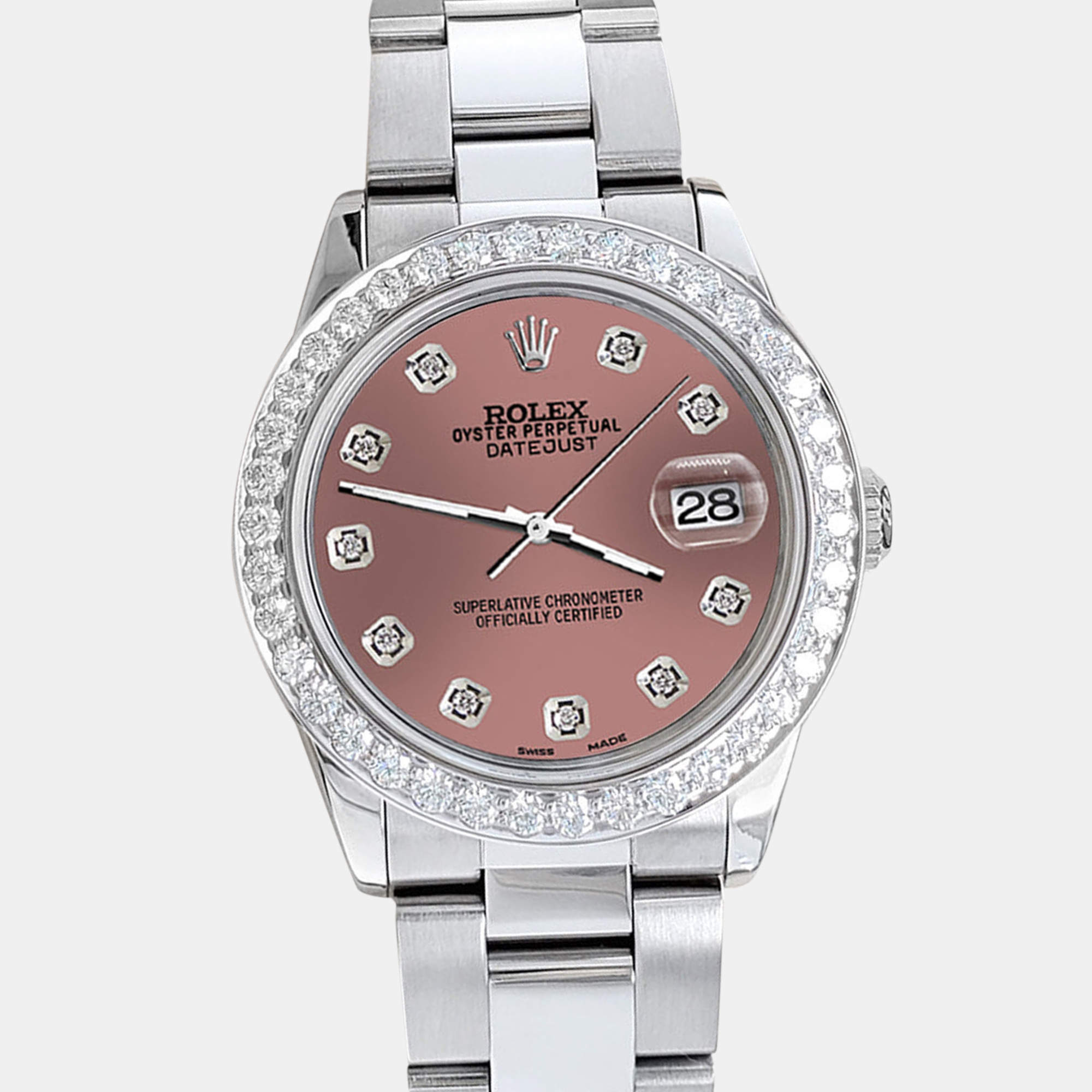 Rolex Custom Salmon 1.62ct Diamonds Stainless Steel Datejust  Automatic Women's Wristwatch 31mm
