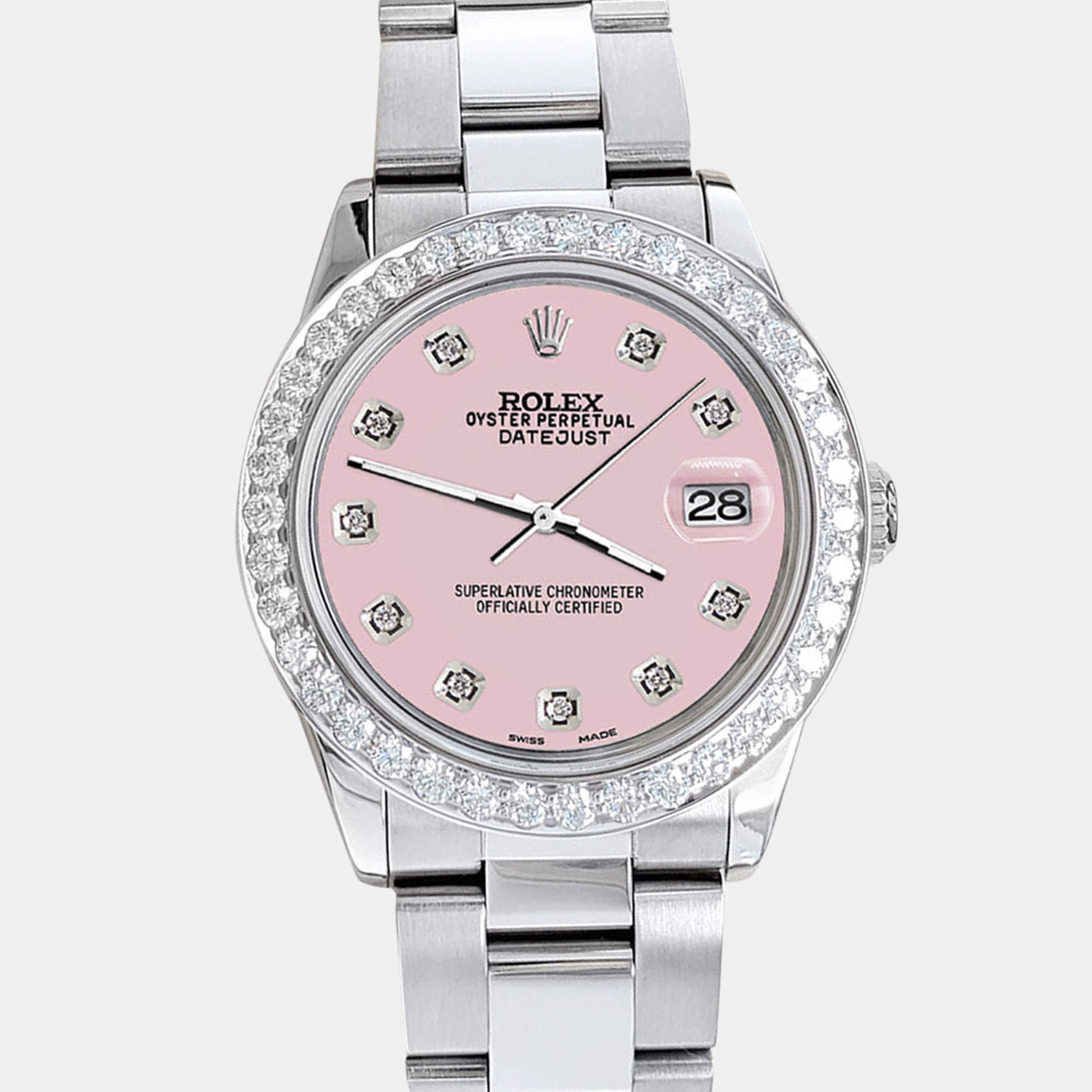 Rolex Custom Orchid Pink 1.62ct Diamonds Stainless Steel Datejust  Automatic Women's Wristwatch 31mm