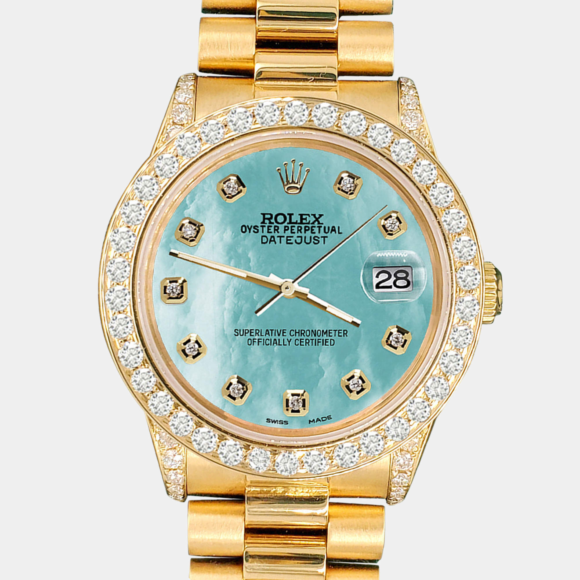 Rolex Custom Aquamarine 2.3ct Diamonds 18K Yellow Gold President Datejust  Automatic Women's Wristwatch 31mm