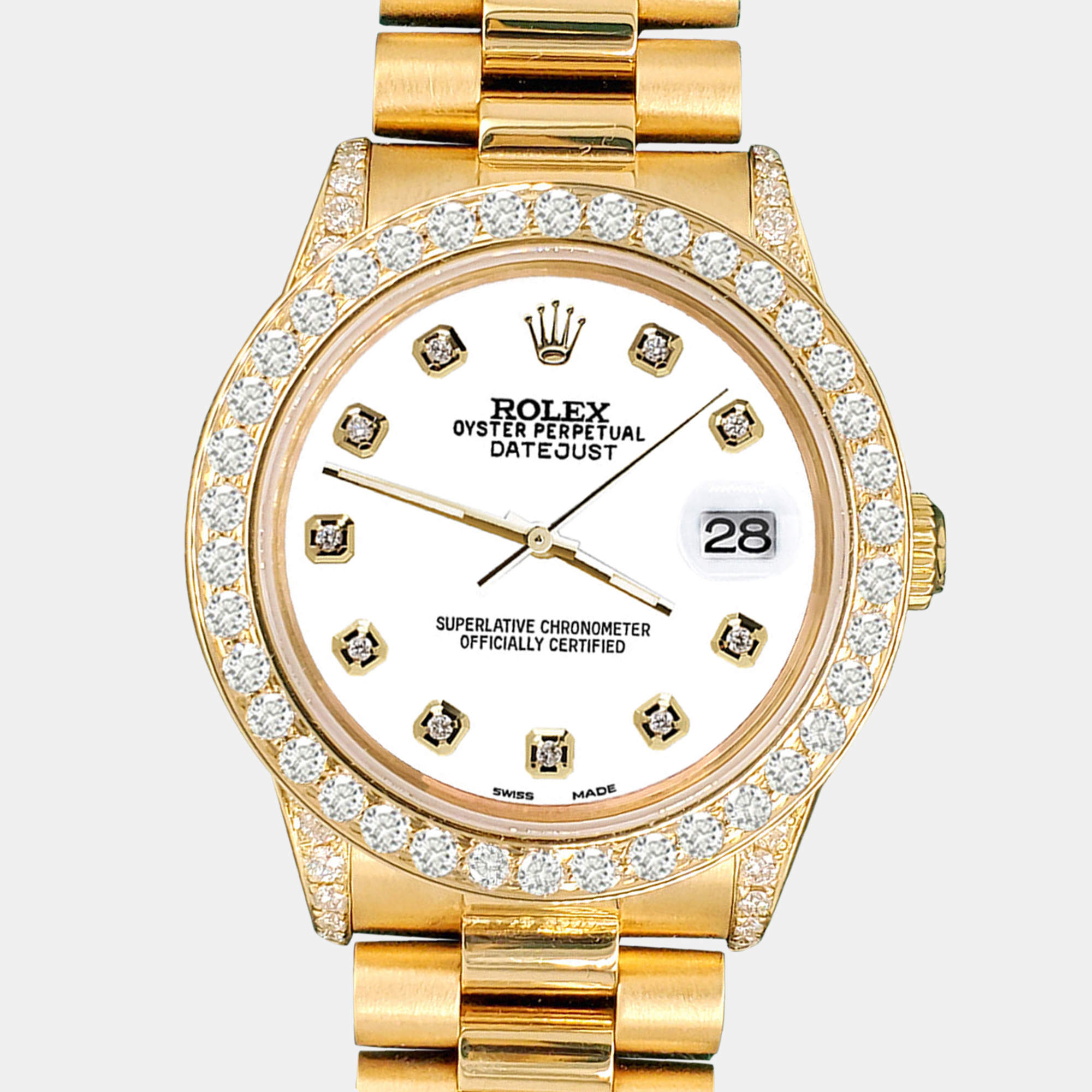 Rolex Custom White 2.3ct Diamonds 18K Yellow Gold President Datejust  Automatic Women's Wristwatch 31mm