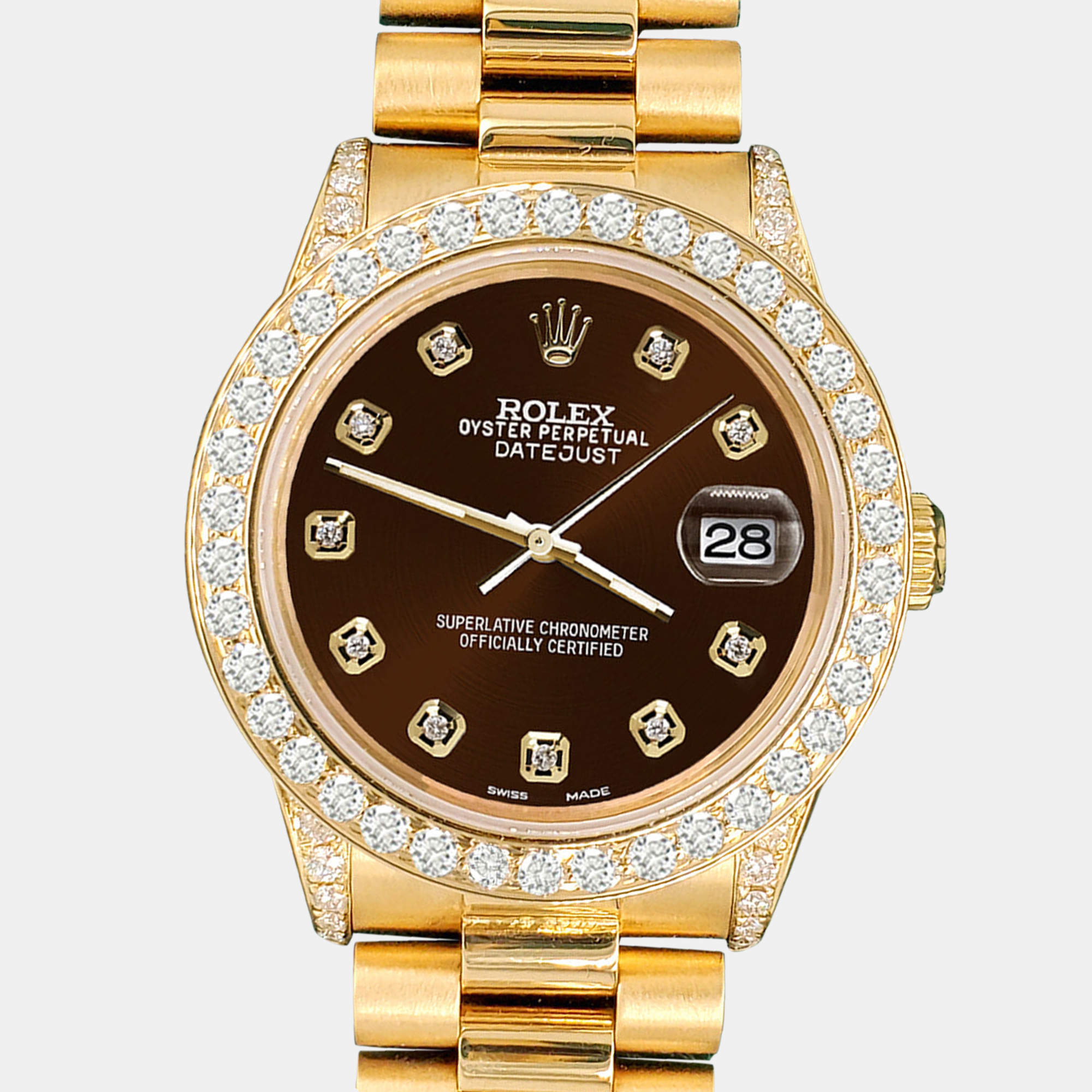 Rolex Custom Chocolate  2.3ct Diamonds 18K Yellow Gold President Datejust  Automatic Women's Wristwatch 31mm