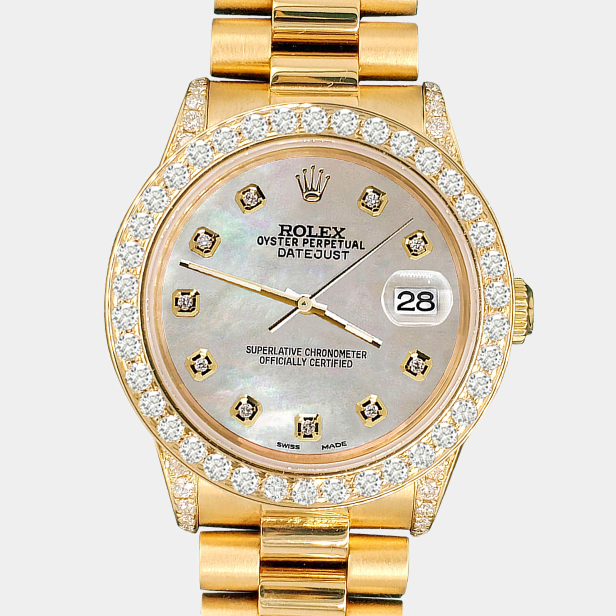 Rolex Custom Champagne 2.3ct Diamonds 18K Yellow Gold President Datejust  Automatic Women's Wristwatch 31mm