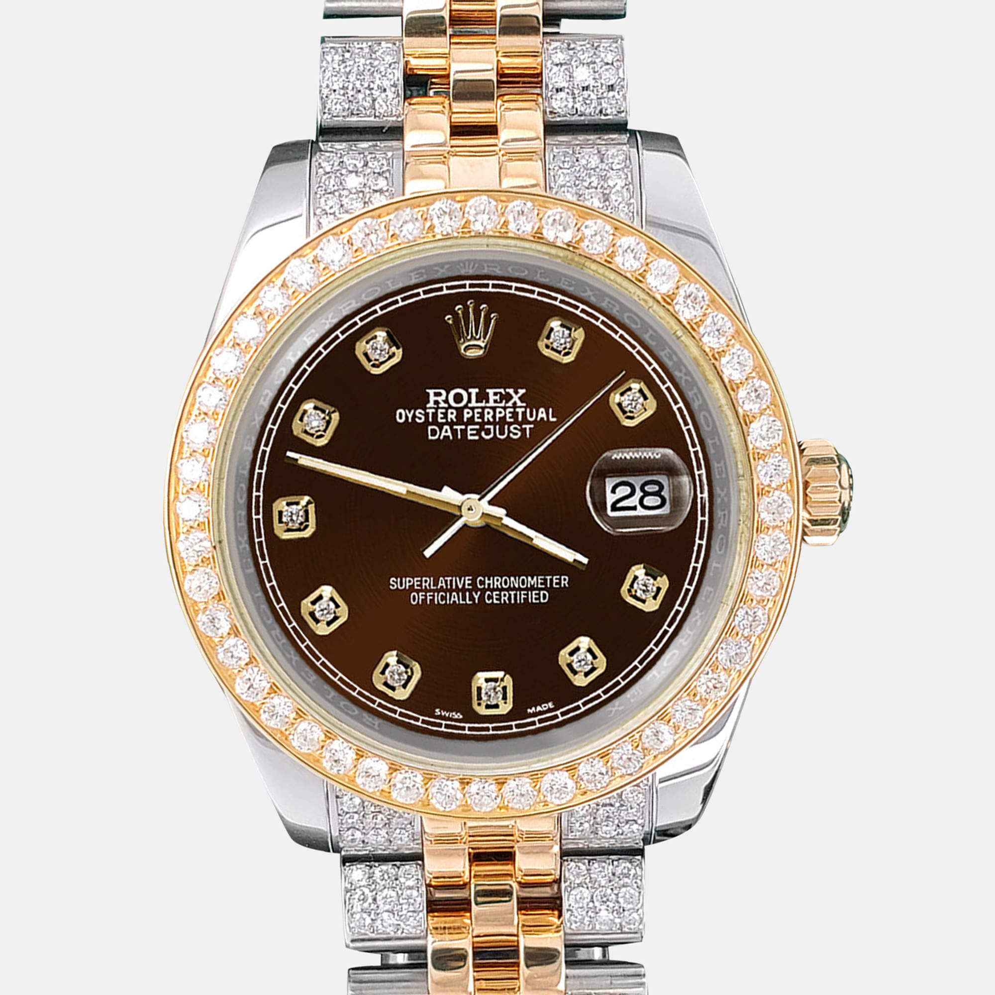 Rolex Custom Chocolate  3.56ct Diamonds 18K Yellow Gold Stainless Steel Datejust 178273 Automatic Women's Wristwatch 31mm