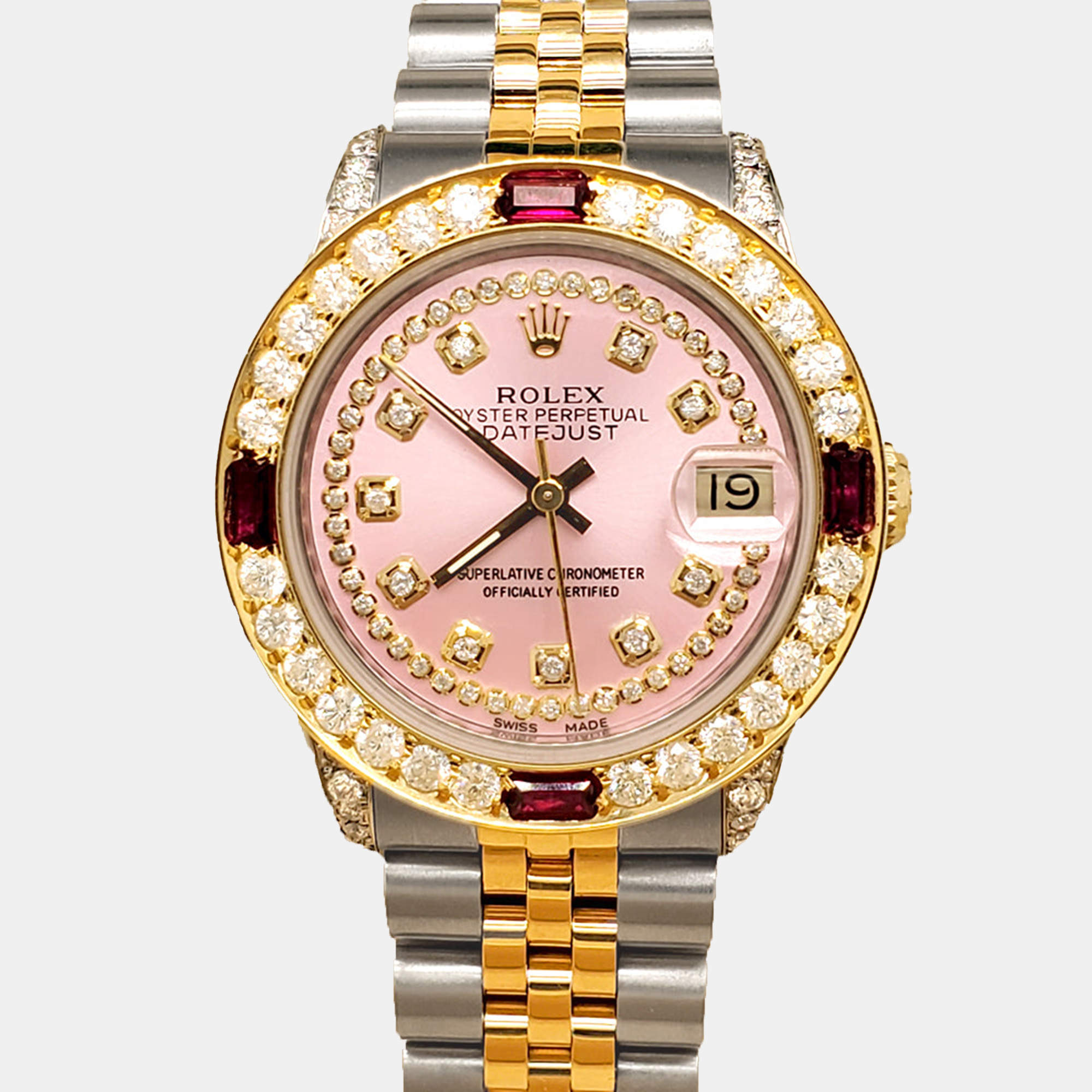 Rolex Custom Orchid Pink 2.32 ct Diamonds 18K Yellow Gold Stainless Steel Datejust  Automatic Women's Wristwatch 31mm