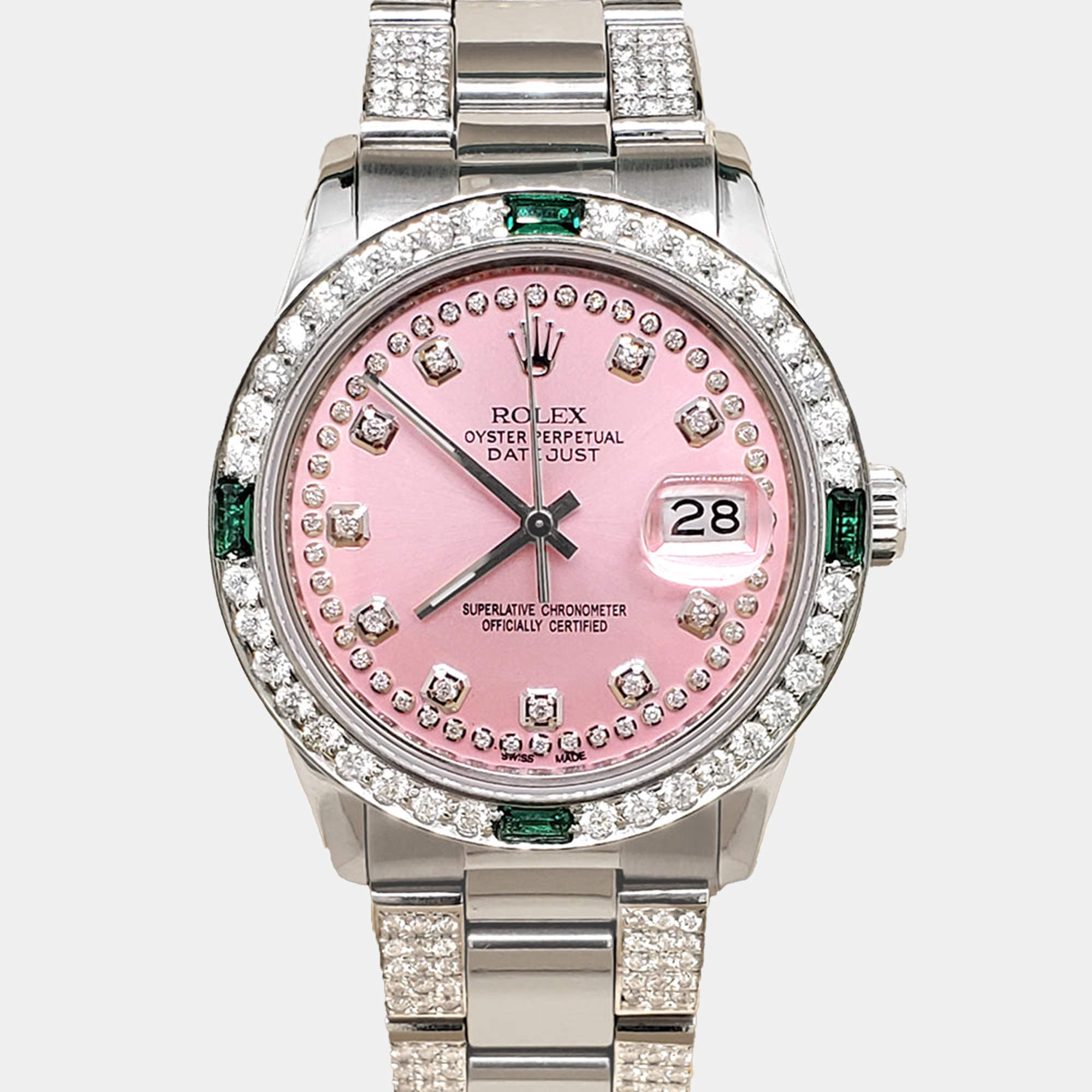 Rolex Custom Orchid Pink 4.9ct Diamonds Stainless Steel Datejust  Automatic Men's Wristwatch 36mm