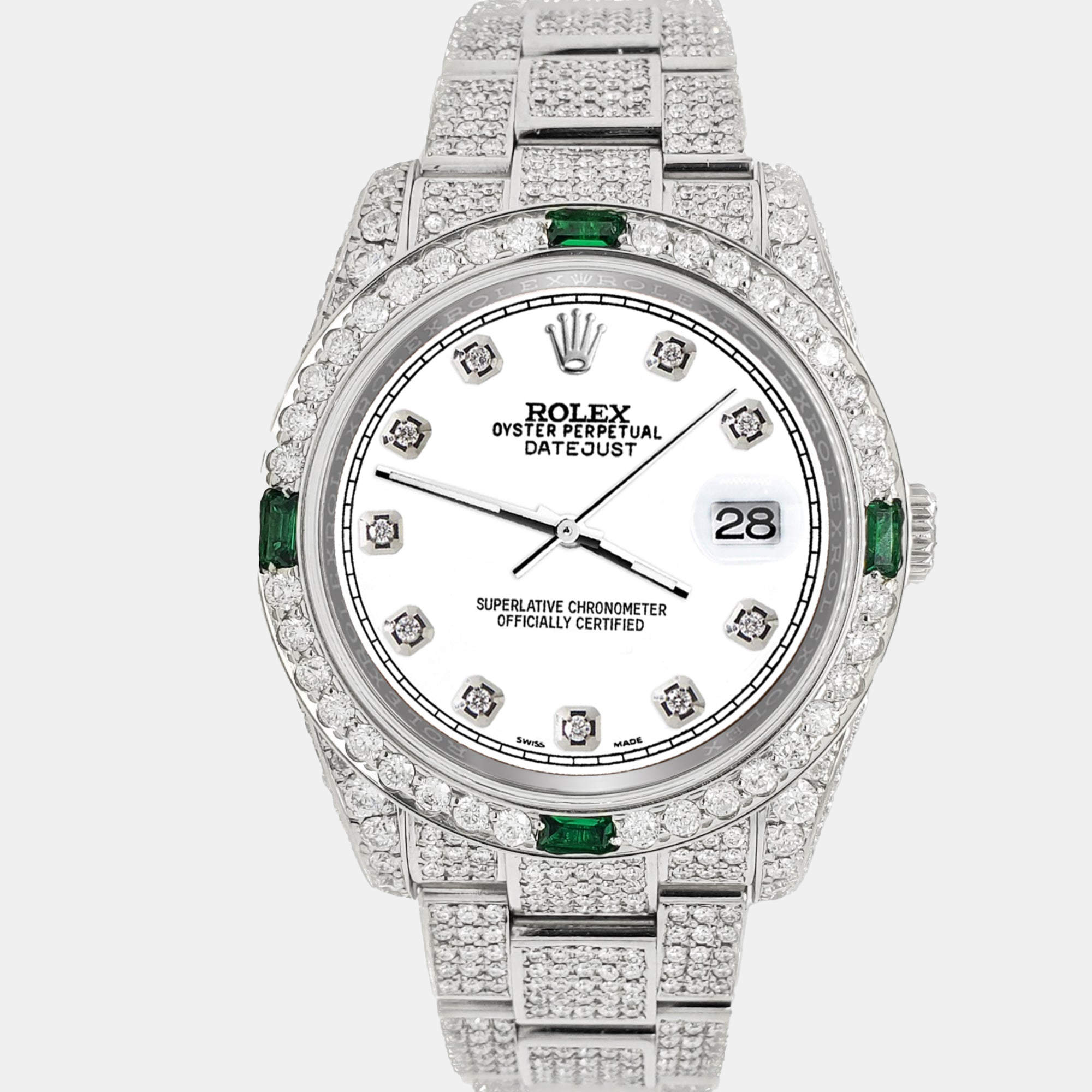 Rolex Custom White 12.4ct Diamonds Stainless Steel Datejust  Automatic Men's Wristwatch 36mm