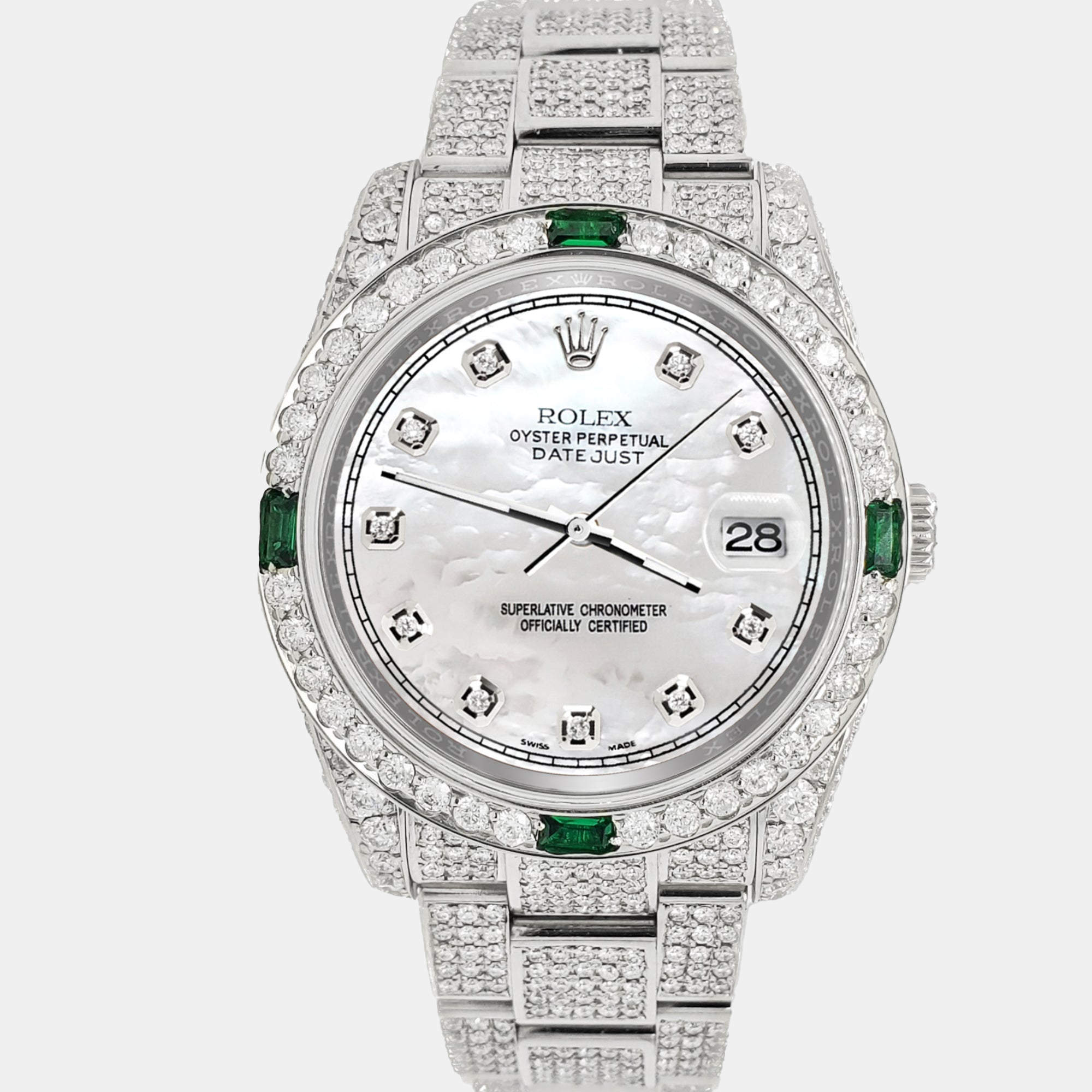 Rolex Custom White 12.4ct Diamonds Stainless Steel Datejust  Automatic Men's Wristwatch 36mm