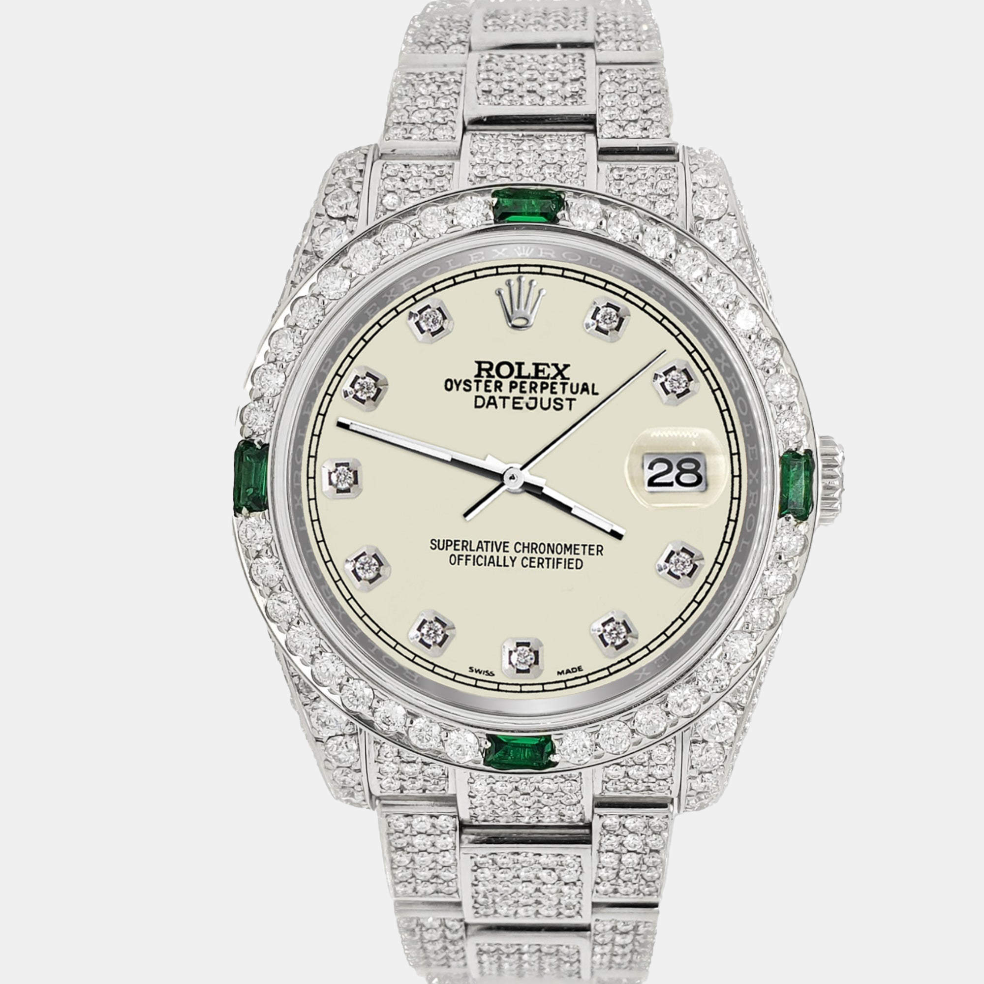 Rolex Custom Satin Linen 12.4ct Diamonds Stainless Steel Datejust  Automatic Men's Wristwatch 36mm