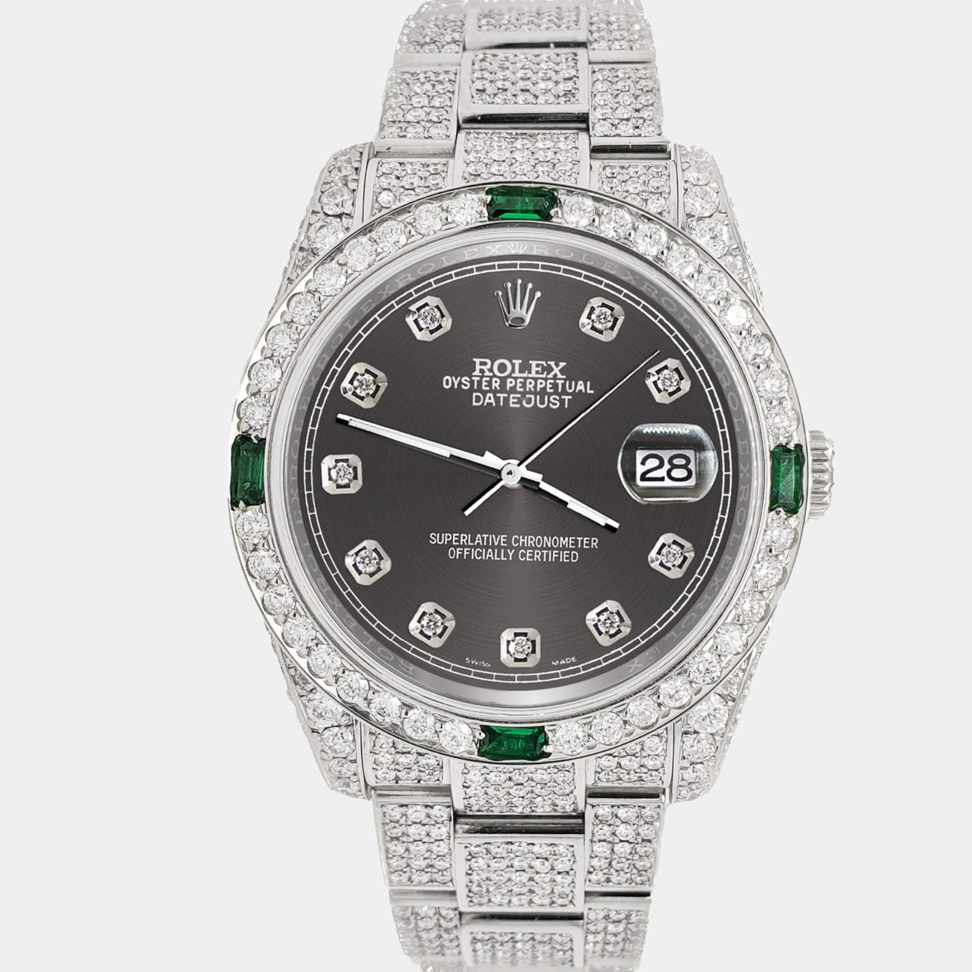 Rolex Custom Rhodium Gray 12.4ct Diamonds Stainless Steel Datejust  Automatic Men's Wristwatch 36mm
