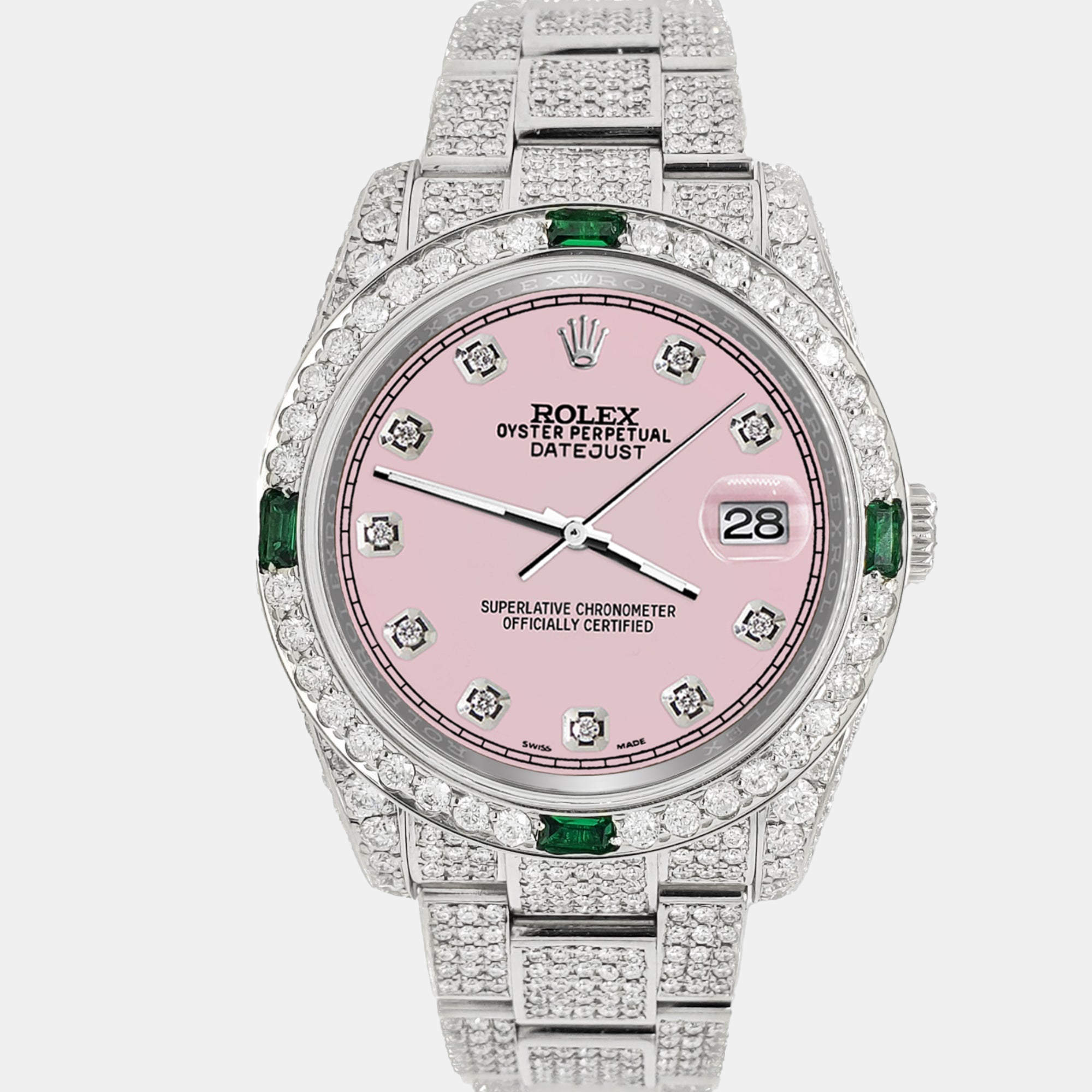 Rolex Custom Orchid Pink 12.4ct Diamonds Stainless Steel Datejust  Automatic Men's Wristwatch 36mm