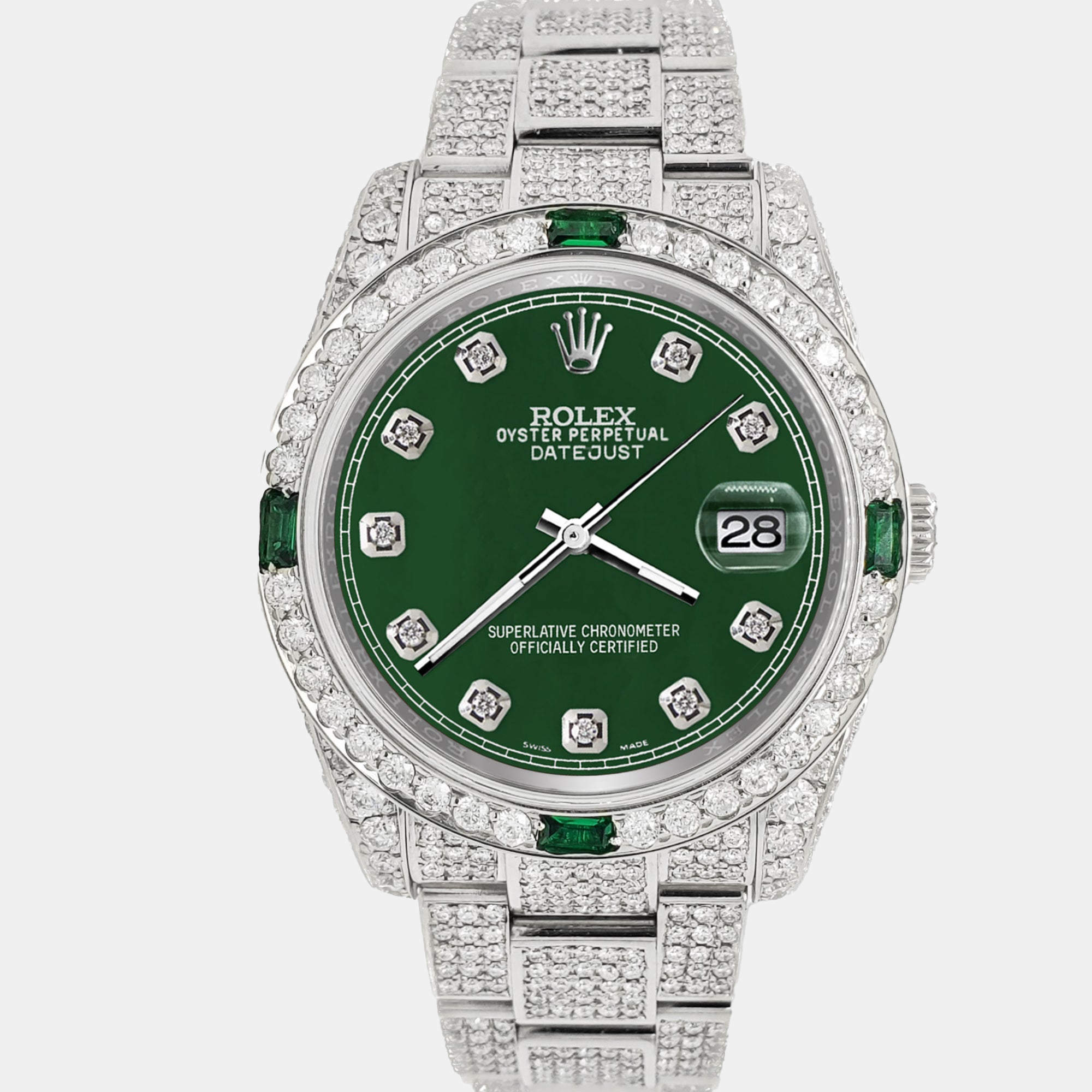 Rolex Custom Forest Green 12.4ct Diamonds Stainless Steel Datejust 116200 Automatic Men's Wristwatch 36mm