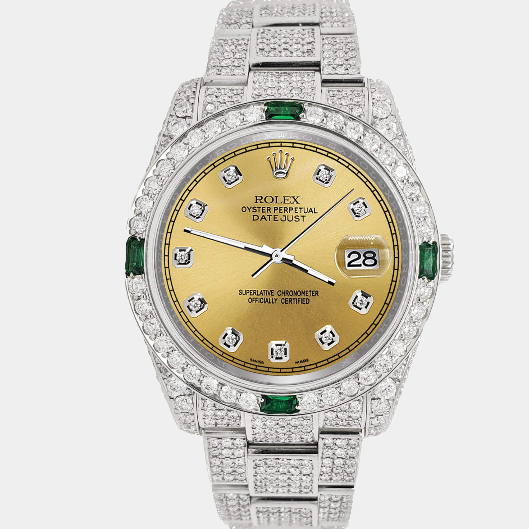 Rolex Custom Champagne 12.4ct Diamonds Stainless Steel Datejust 116200 Automatic Men's Wristwatch 36mm