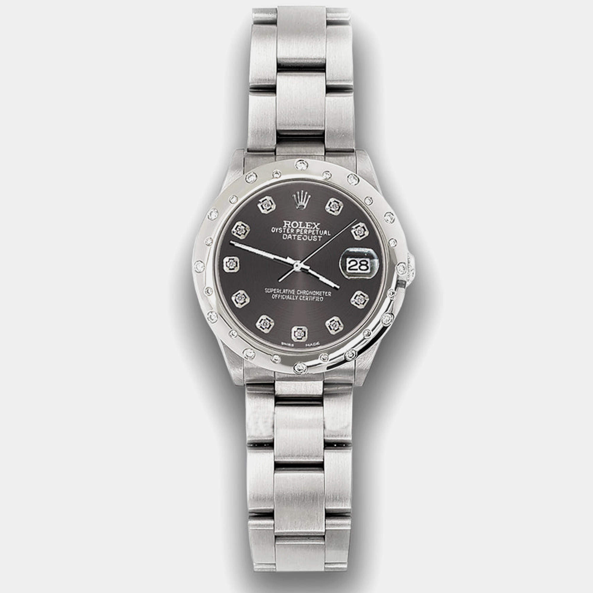Rolex Custom Grey Diamond Stainless Steel Datejust 78240 Automatic Women's Wristwatch 31 mm