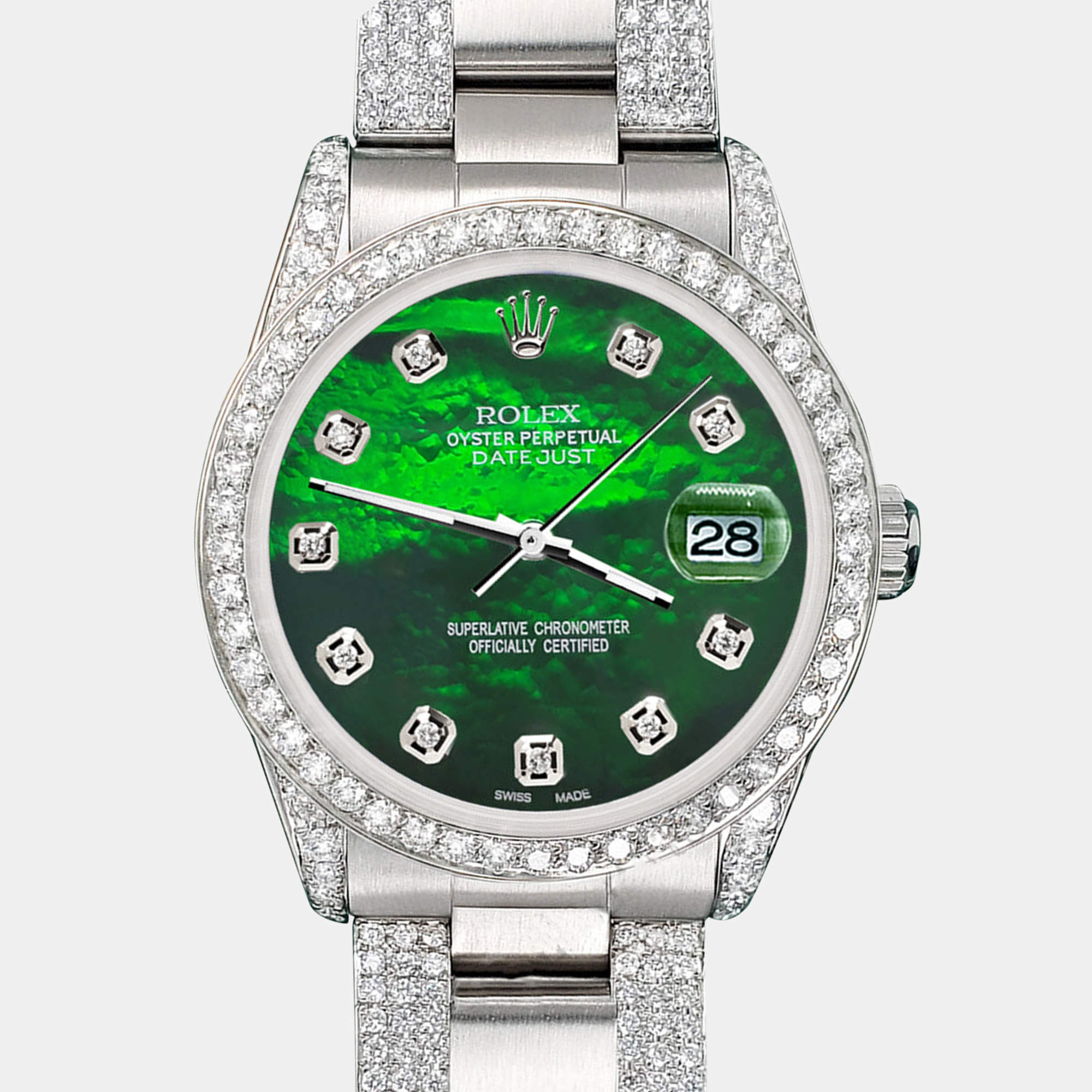 Rolex Custom Emerald Green MOP 3.5ct Diamond Stainless Steel Datejust Automatic Women's Wristwatch 31 mm