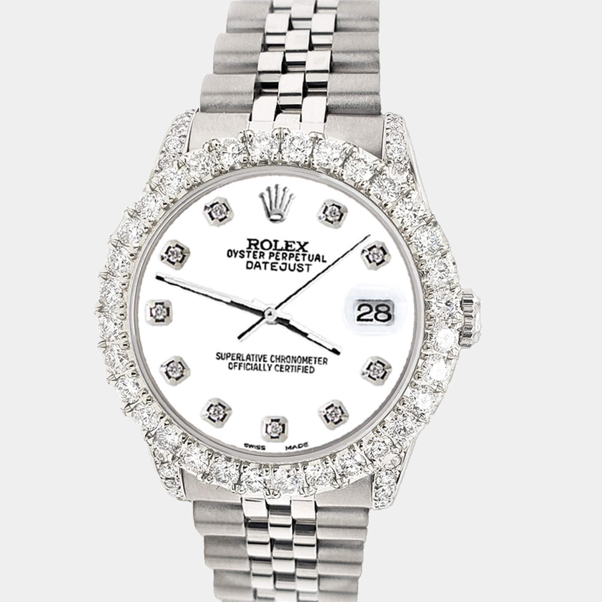 Rolex Custom White 2.95ct Diamond Stainless Steel Datejust Automatic Women's Wristwatch 31 mm