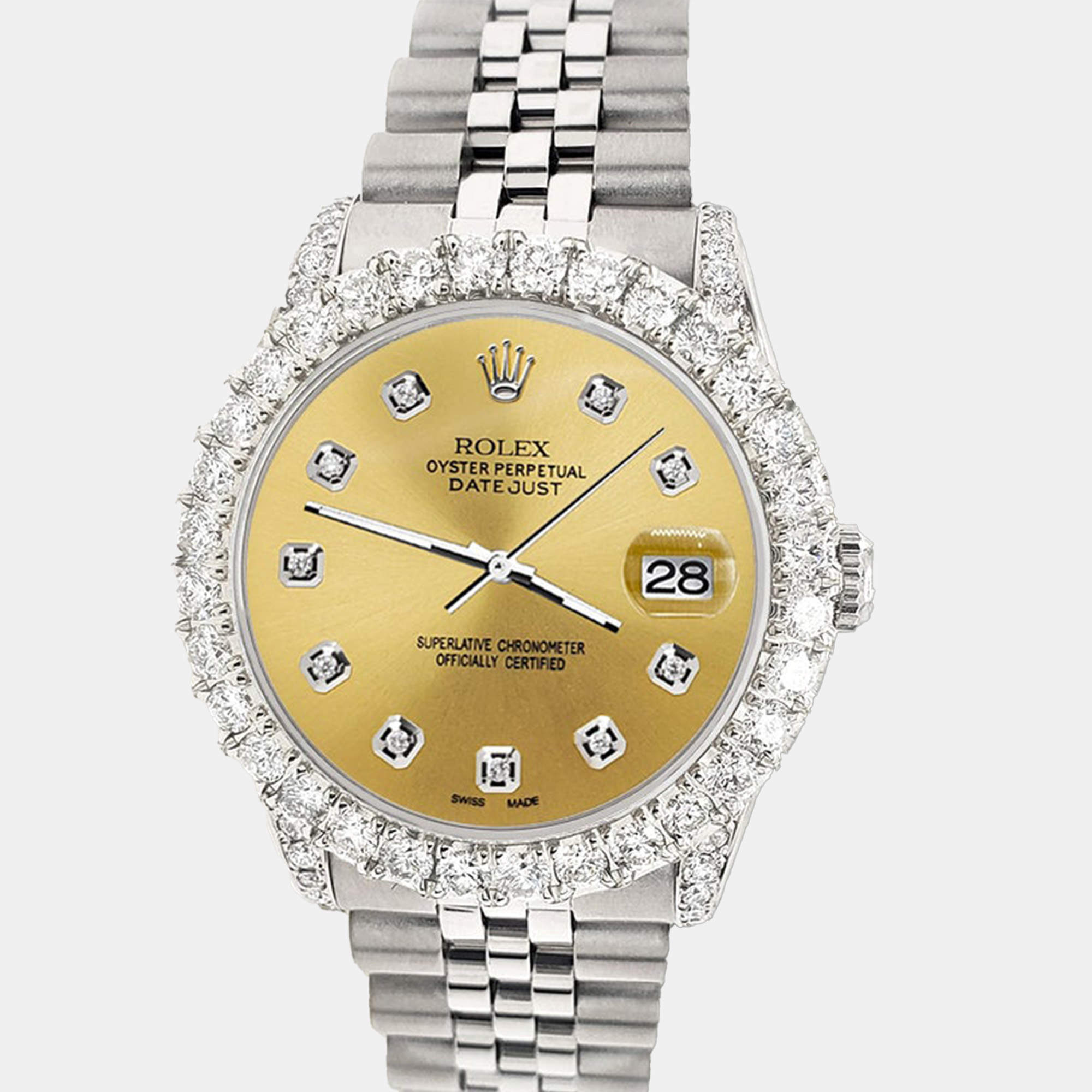 Rolex Custom Champagne 2.95ct Diamond Stainless Steel Datejust Automatic Women's Wristwatch 31 mm