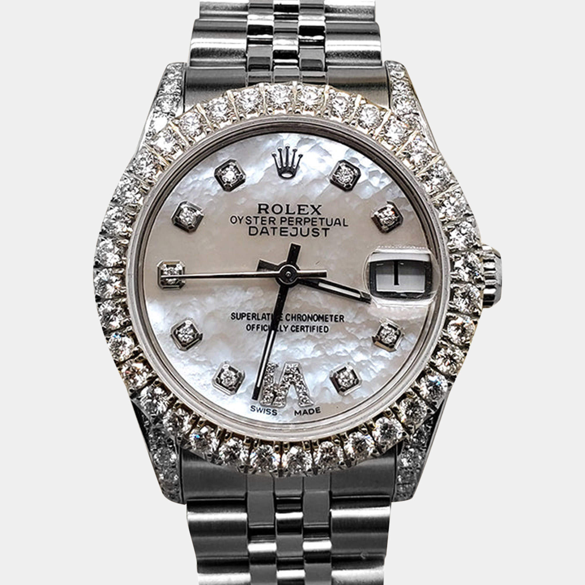 Rolex Custom White MOP 2.95ct Diamond Stainless Steel Datejust Automatic Women's Wristwatch 31 mm