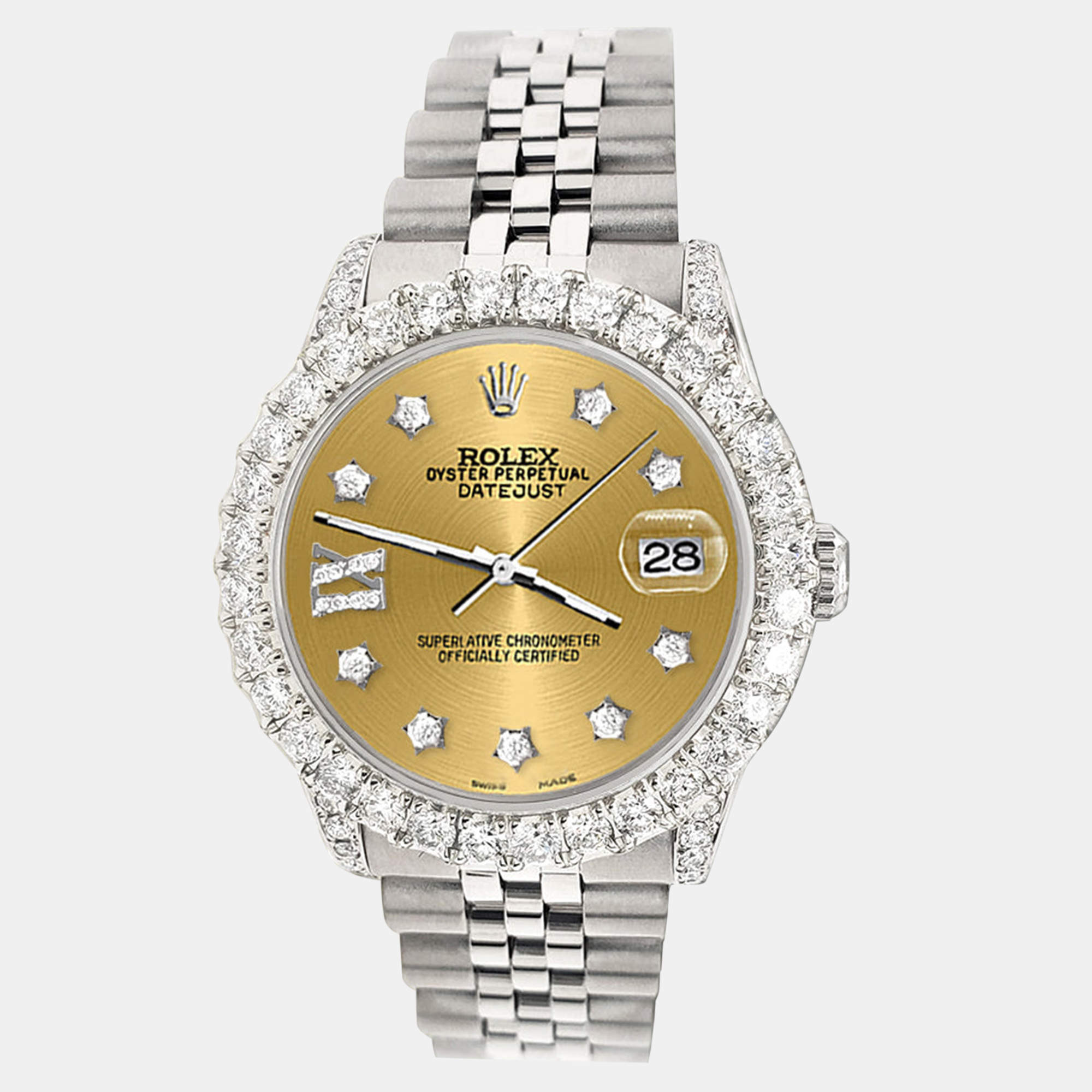 Rolex Custom Champagne 2.95ct Diamond Stainless Steel Datejust Automatic Women's Wristwatch 31 mm
