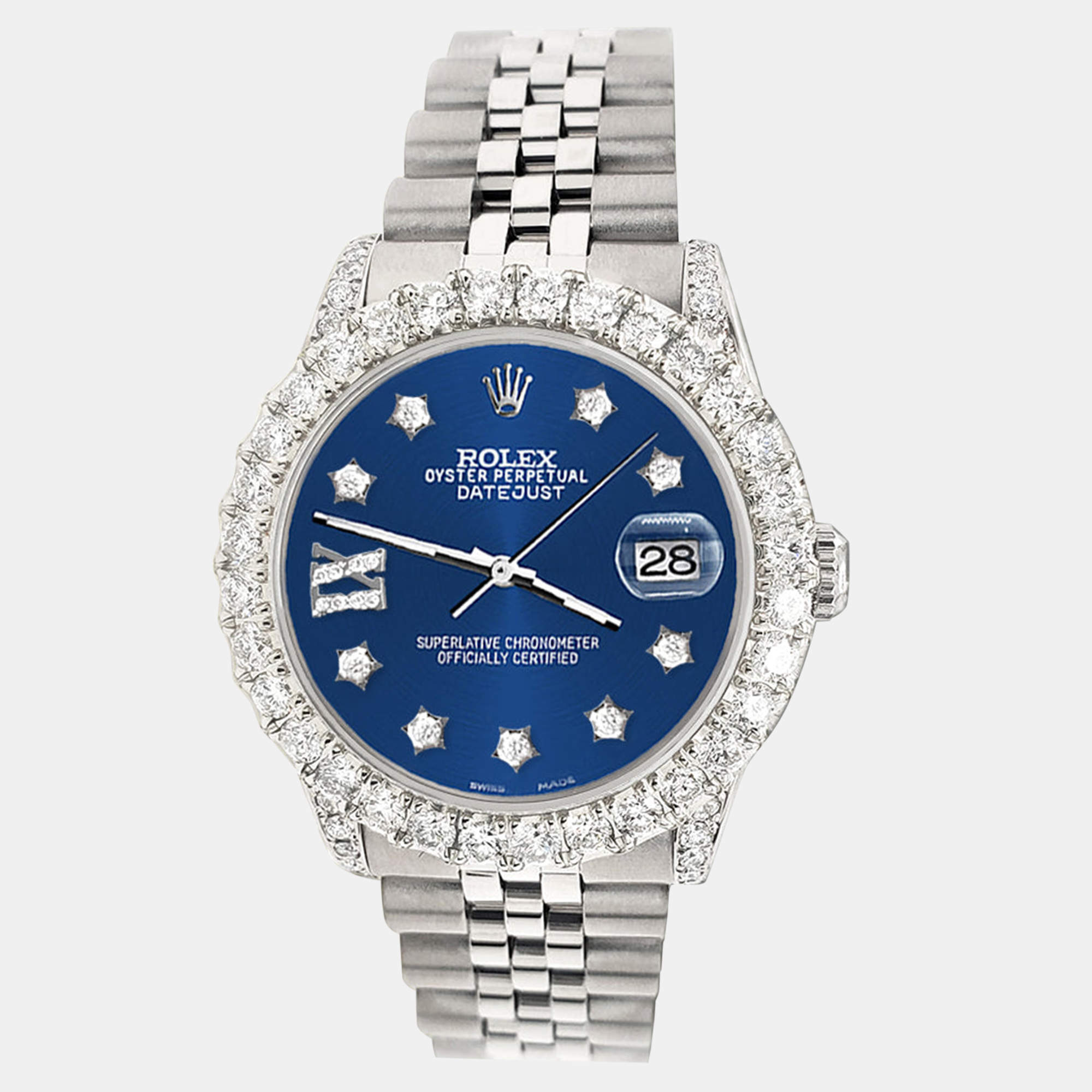 Rolex Custom Cobalt Blue 2.95ct Diamond Stainless Steel Datejust Automatic Women's Wristwatch 31 mm