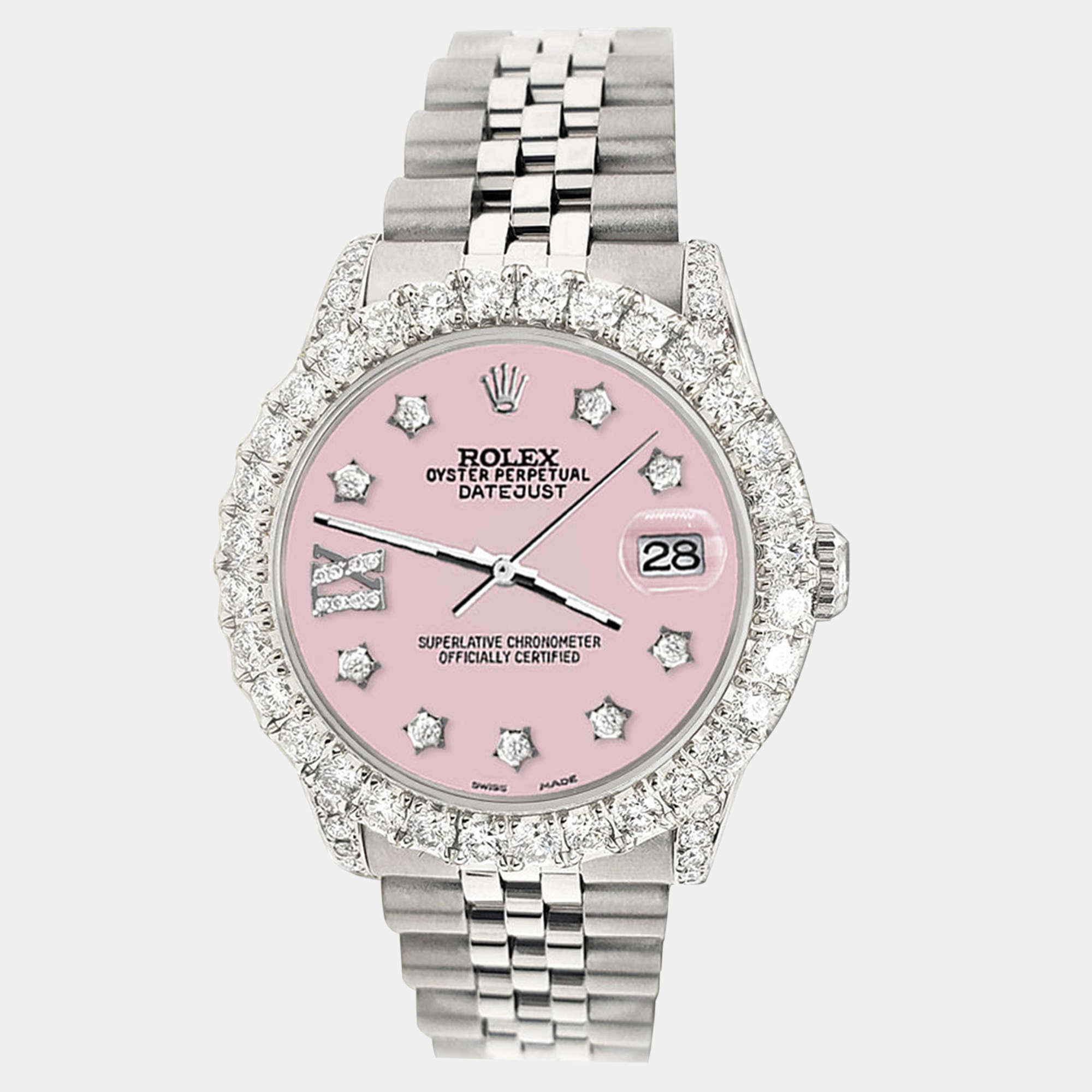 Rolex Custom Orchid Pink 2.95ct Diamond Stainless Steel Datejust Automatic Women's Wristwatch 31 mm