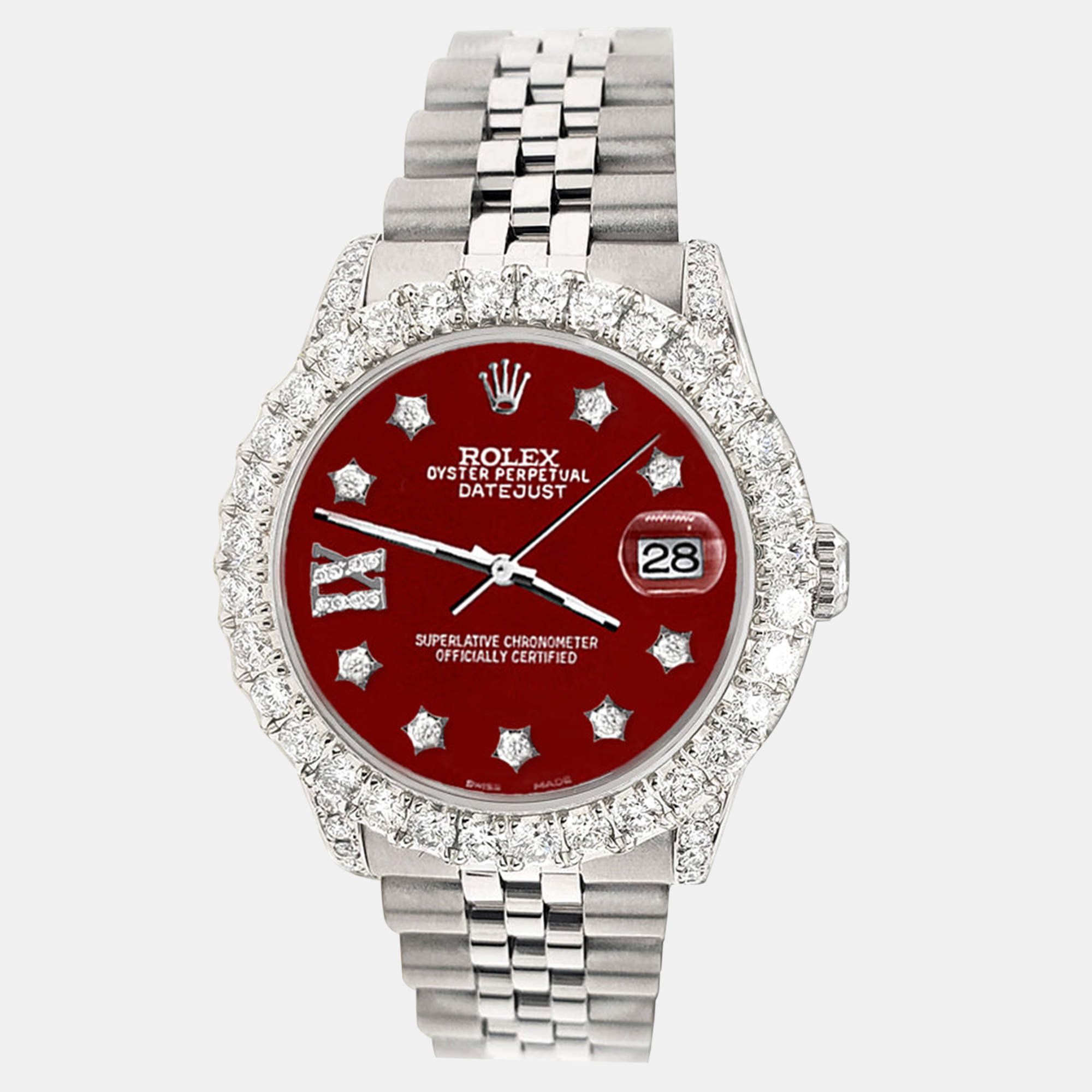 Rolex Custom Imperial Red 2.95ct Diamond Stainless Steel Datejust Automatic Women's Wristwatch 31 mm