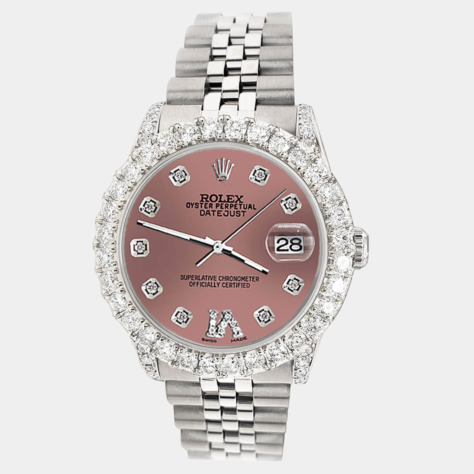 Rolex Custom Salmon 2.95ct Diamond Stainless Steel Datejust Automatic Women's Wristwatch 31 mm
