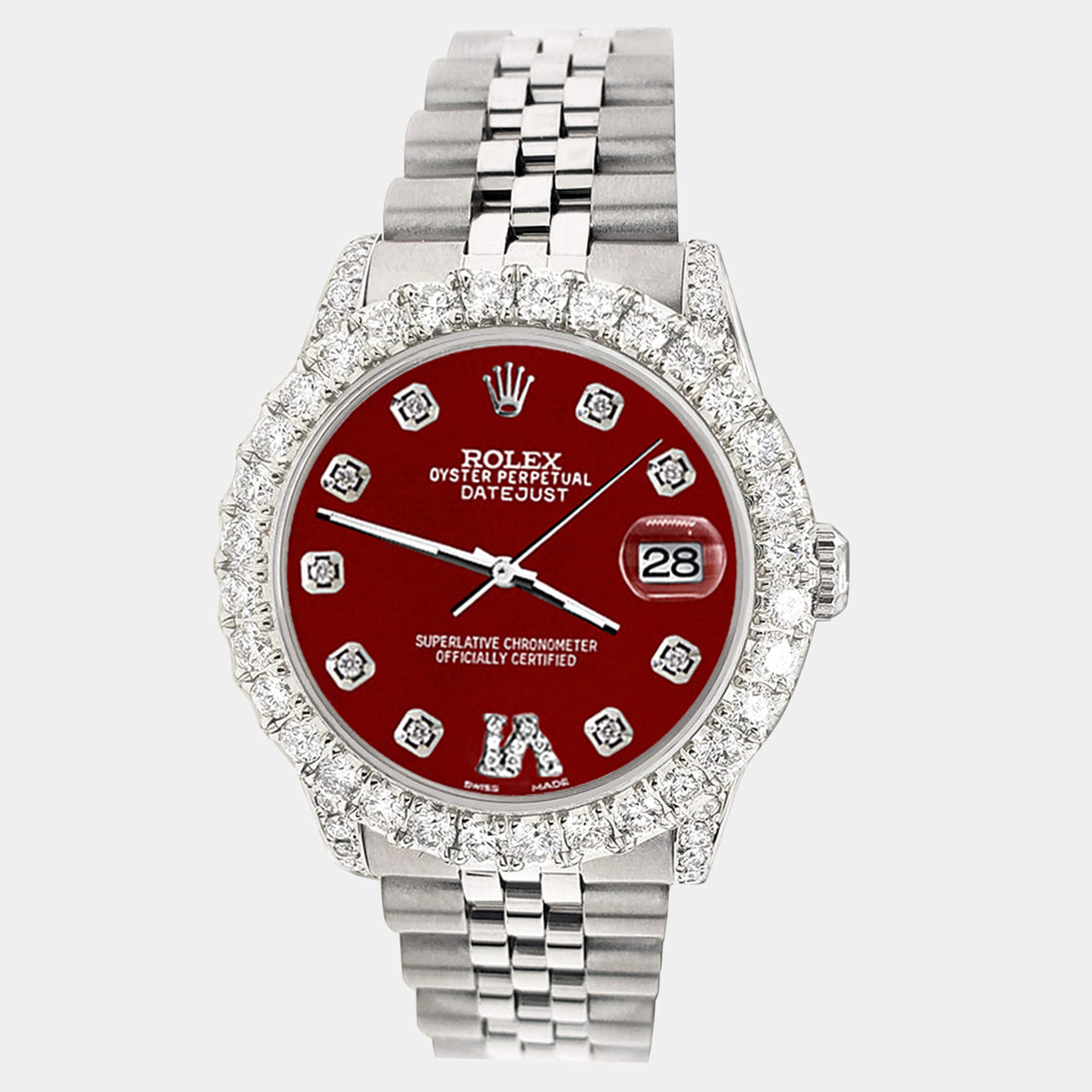 Rolex Custom Imperial Red 2.95ct Diamond Stainless Steel Datejust Automatic Women's Wristwatch 31 mm