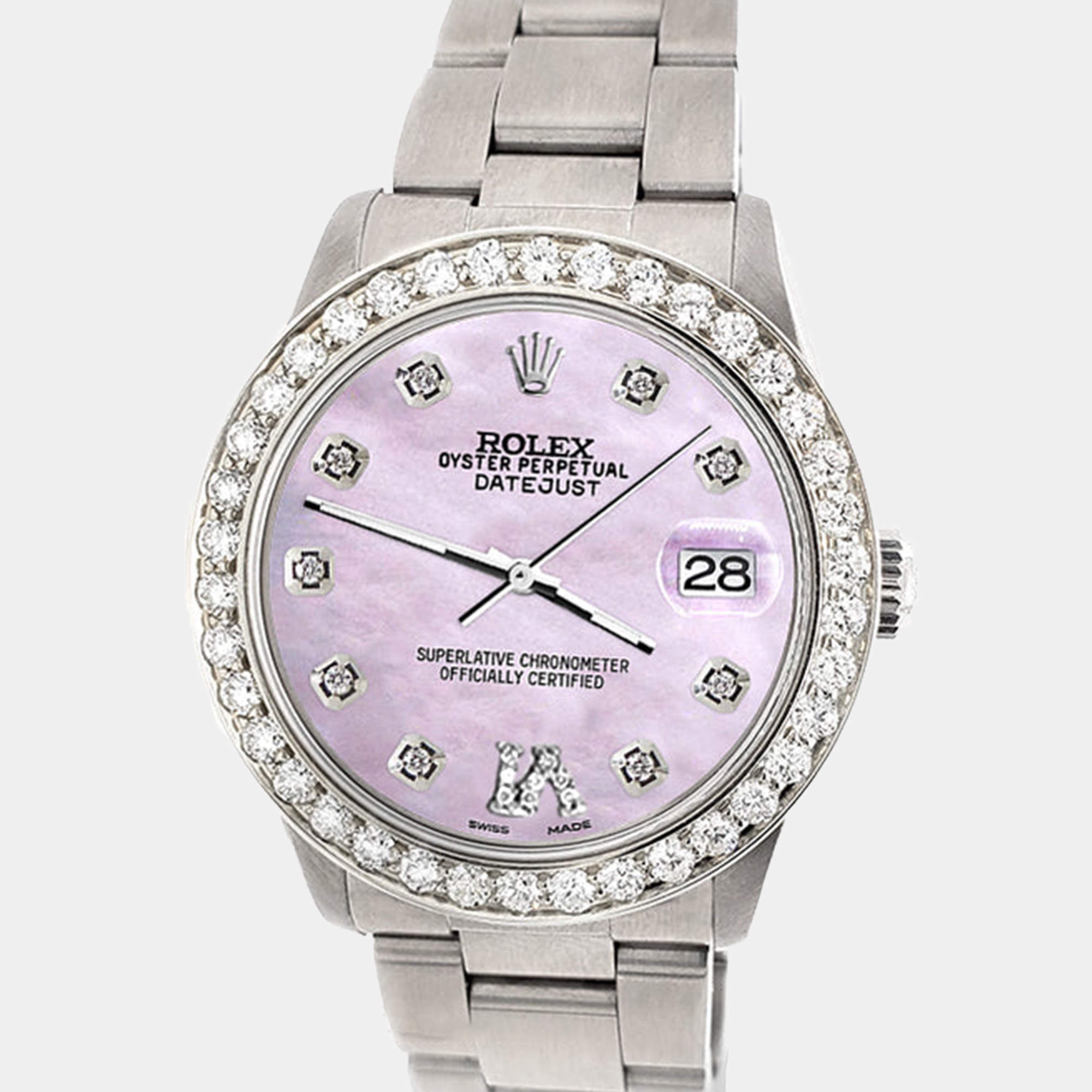 Rolex Custom Pink 1.62ct Diamond Stainless Steel Datejust Automatic Women's Wristwatch 31 mm