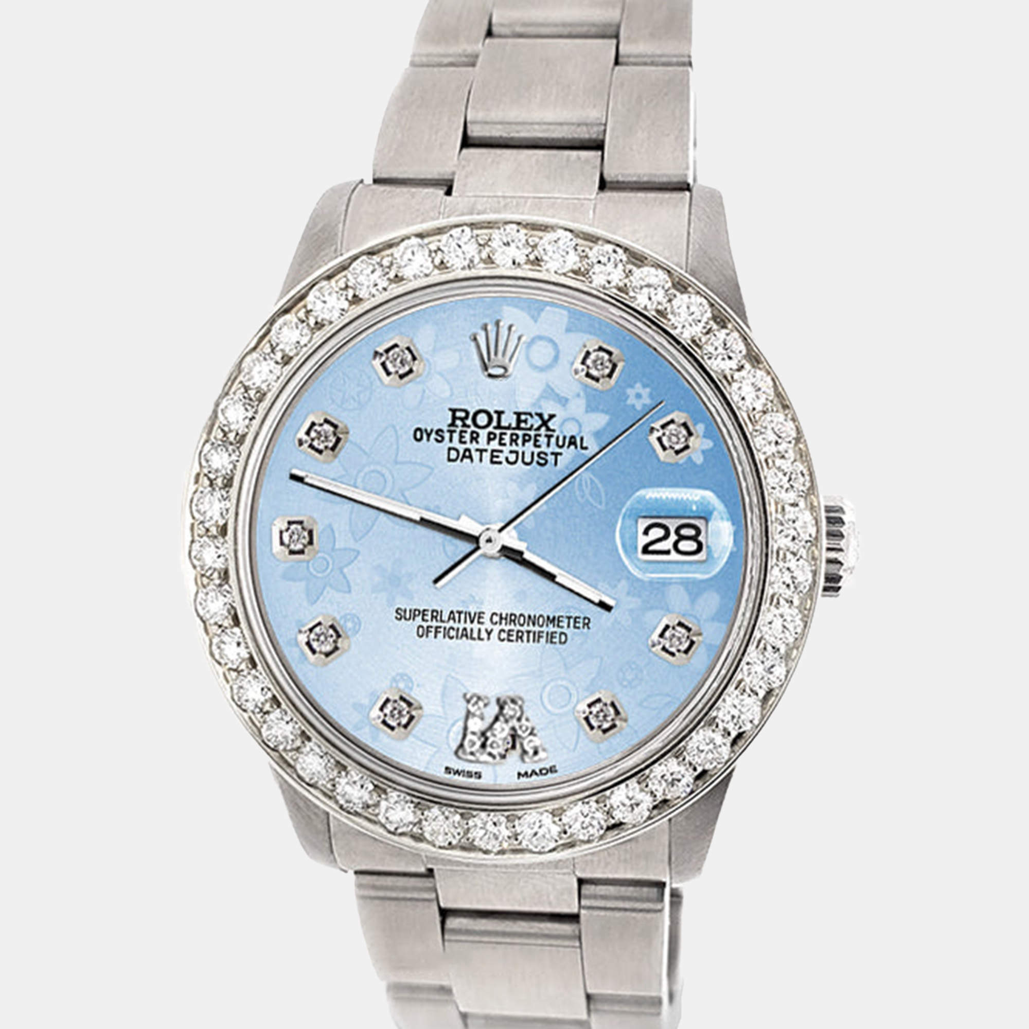 Rolex Custom Blue 1.62ct Diamond Stainless Steel Datejust Automatic Women's Wristwatch 31 mm