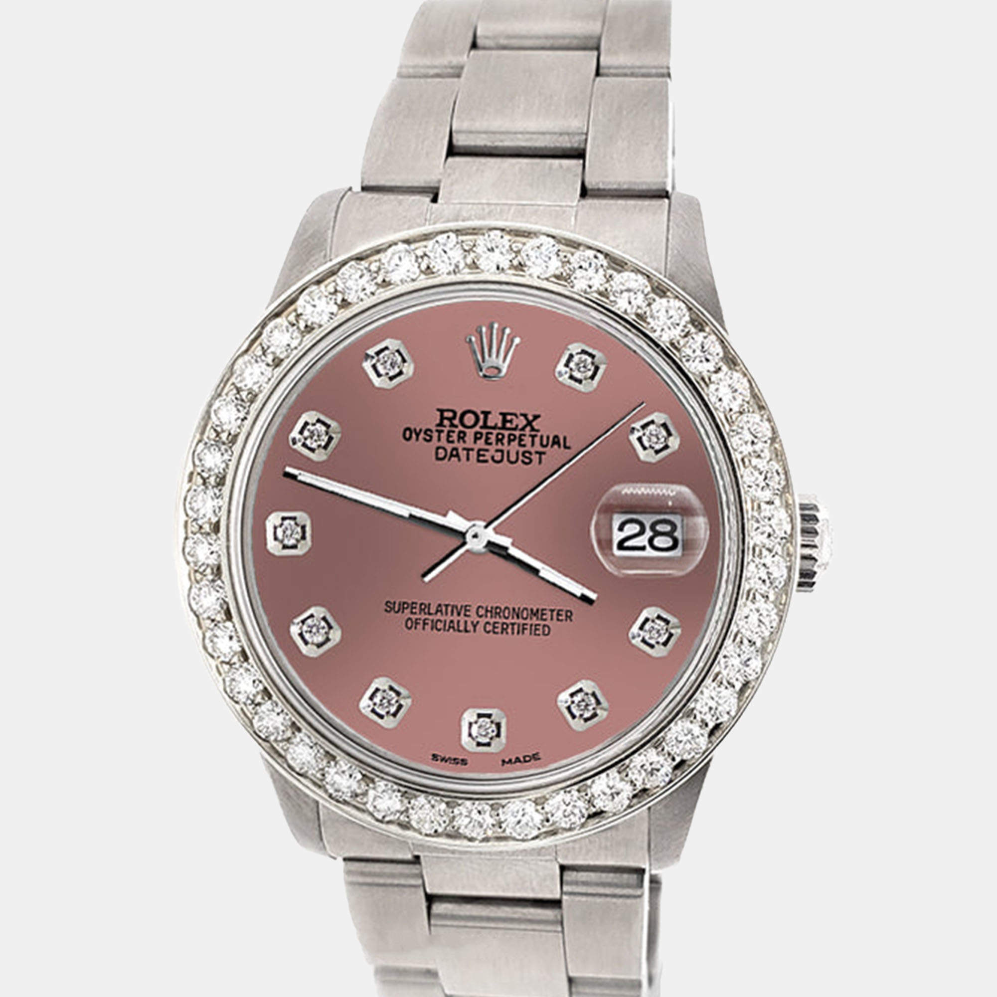 Rolex Custom Salmon 1.62ct Diamond Stainless Steel Datejust Automatic Women's Wristwatch 31 mm