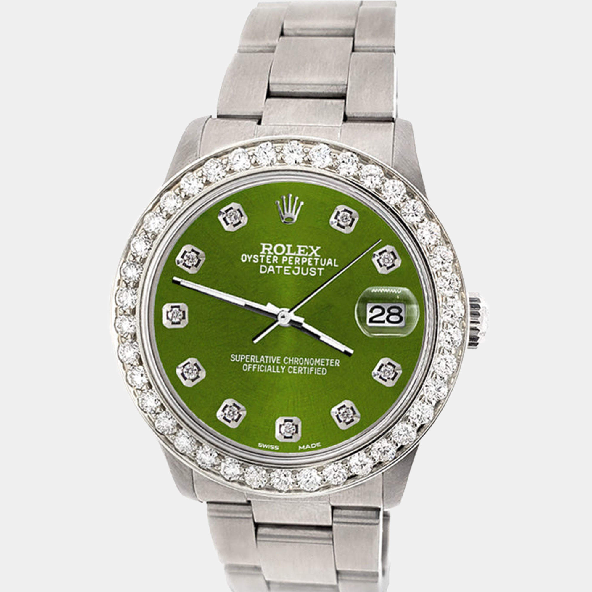 Rolex Custom Royal Green 1.62ct Diamond Stainless Steel Datejust Automatic Women's Wristwatch 31 mm
