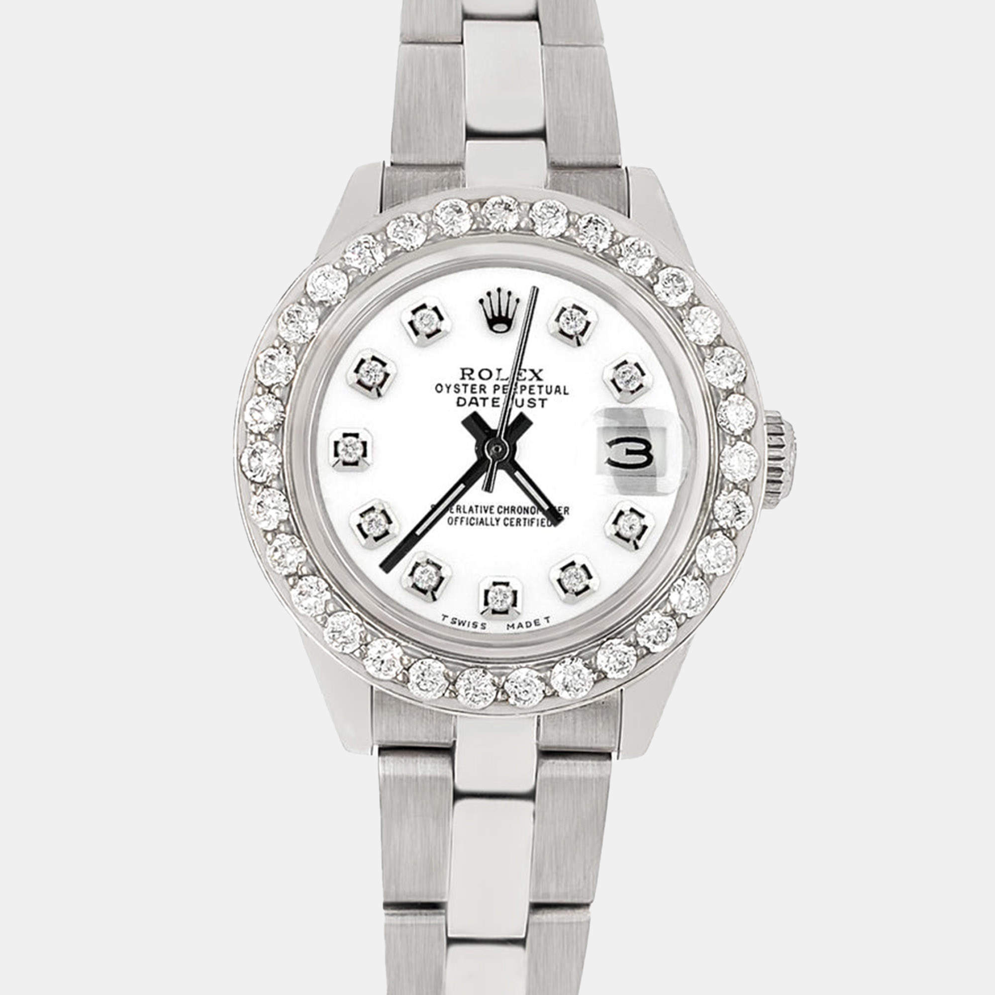 Rolex Custom White 1.3CT Diamond Stainless Steel Datejust  Automatic Women's Wristwatch 26mm
