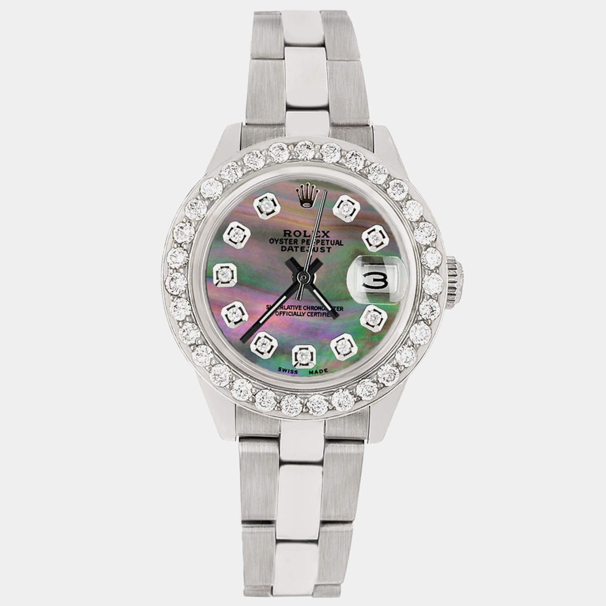 Rolex Custom Tahitian MOP 1.3CT Diamond Stainless Steel Datejust  Automatic Women's Wristwatch 26mm