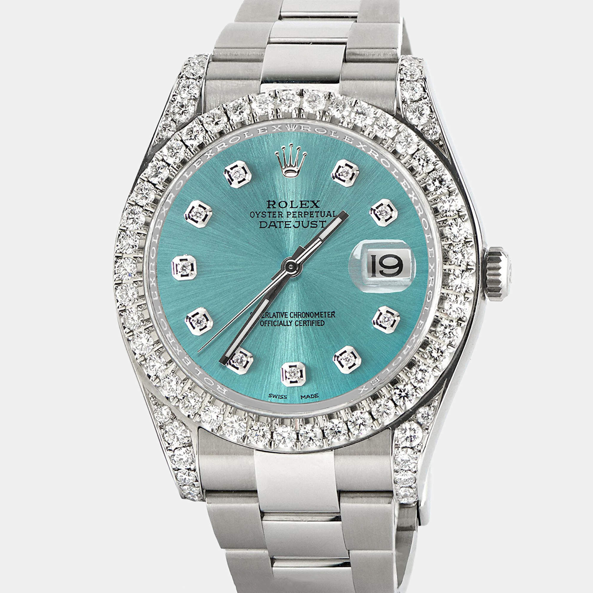 Rolex Customised Ice Blue 4.5CT Diamond Stainless Steel Datejust II  Automatic Men's Wristwatch 41mm