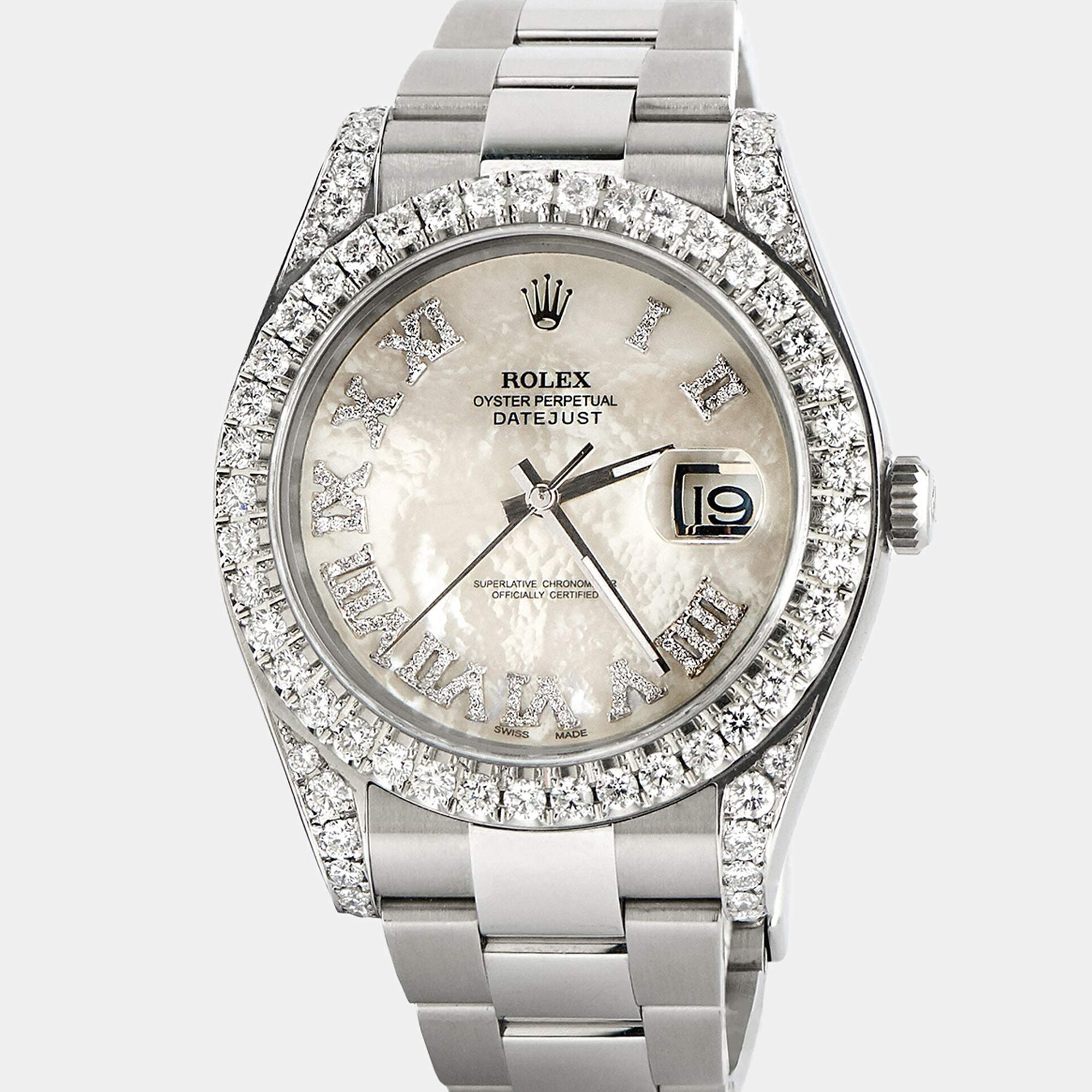Rolex Customised White MOP 4.65CT Diamond Stainless Steel Datejust II 116300 Automatic Men's Wristwatch 41mm