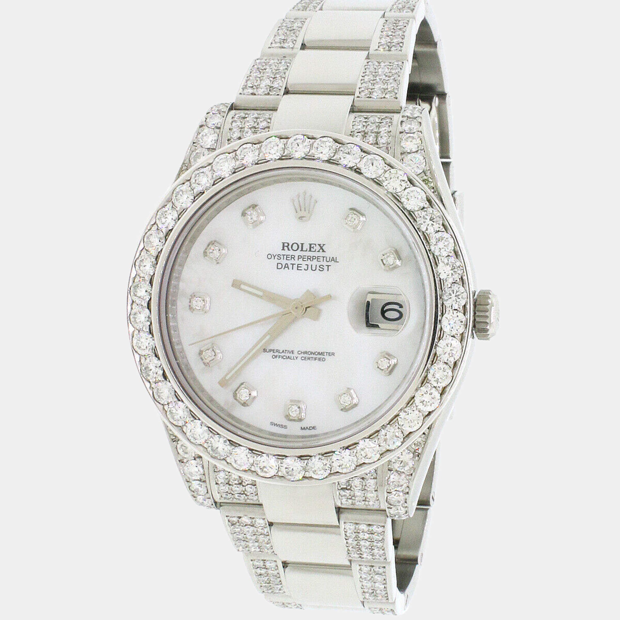 Rolex Customised White MOP 8CT Diamond Stainless Steel Datejust II 116300 Automatic Men's Wristwatch 41mm