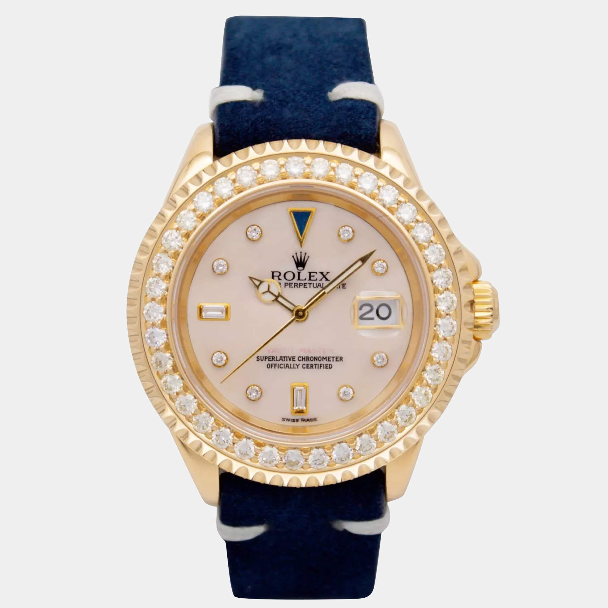 Rolex Customised Red 3.25CT Diamond 18K Yellow Gold Yacht-Master 16628 Automatic Men's Wristwatch 40mm