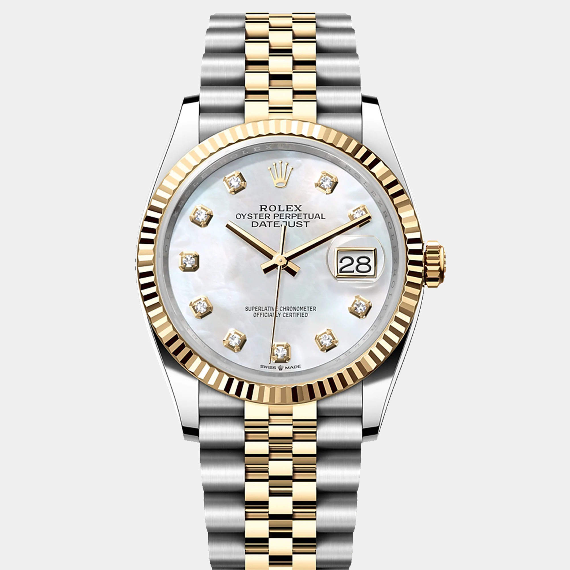 Pre Owned Rolex Datejust 126233-0023 Automatic Mother of Pearl Diamond 18K Yellow Gold Stainless Steel Women’s Wristwatch 36 mm